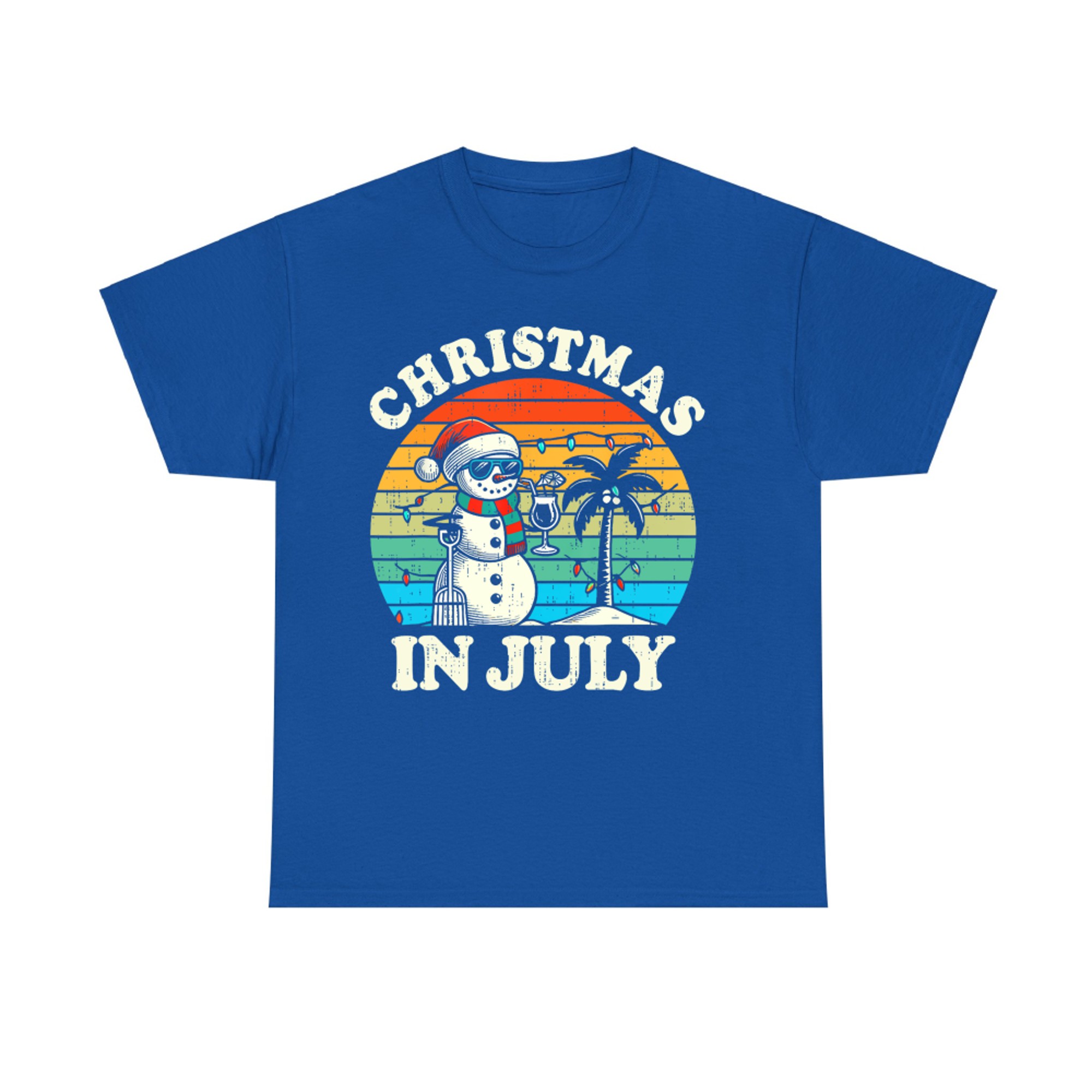 Vintage Christmas In July Snowman Summer Beach Vacation Xmas T-Shirt