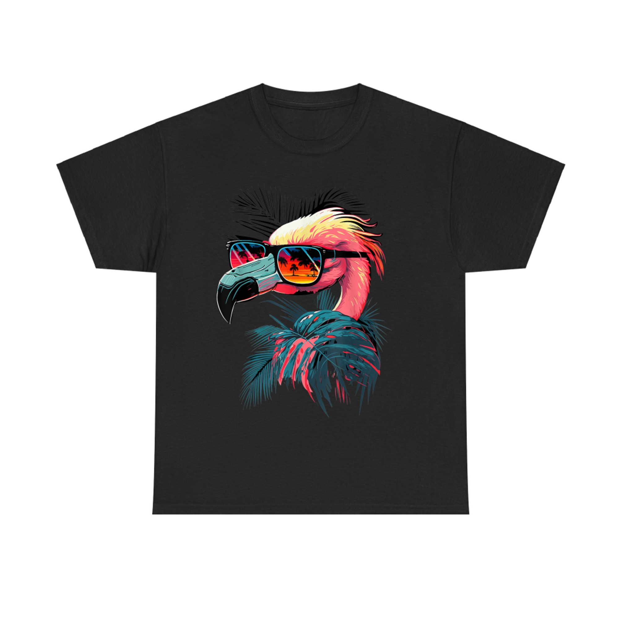 Cute Flamingo in Sunglasses Retro Vintage Funny Beach Summer T-Shirt