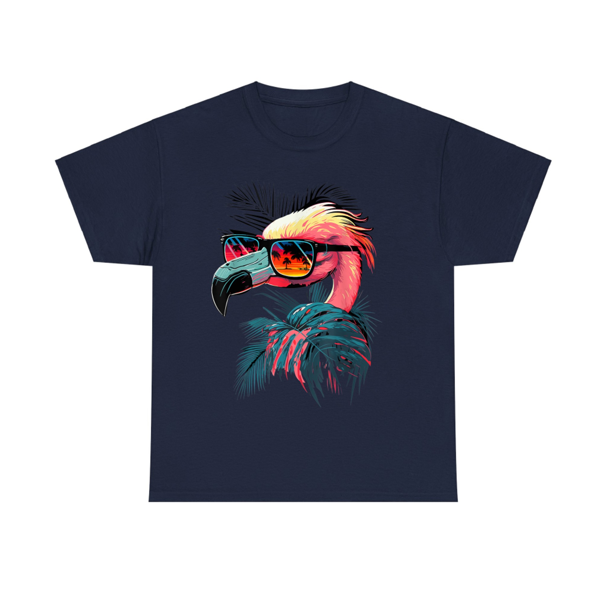 Cute Flamingo in Sunglasses Retro Vintage Funny Beach Summer T-Shirt