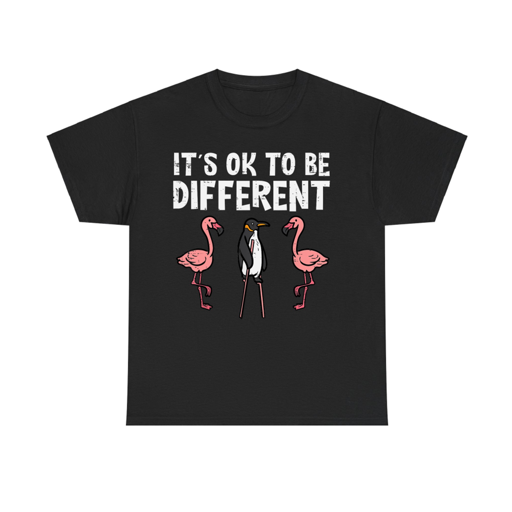 It’s OK to Be Different Cute Penguin and Flamingo Positive Message T-Shirt
