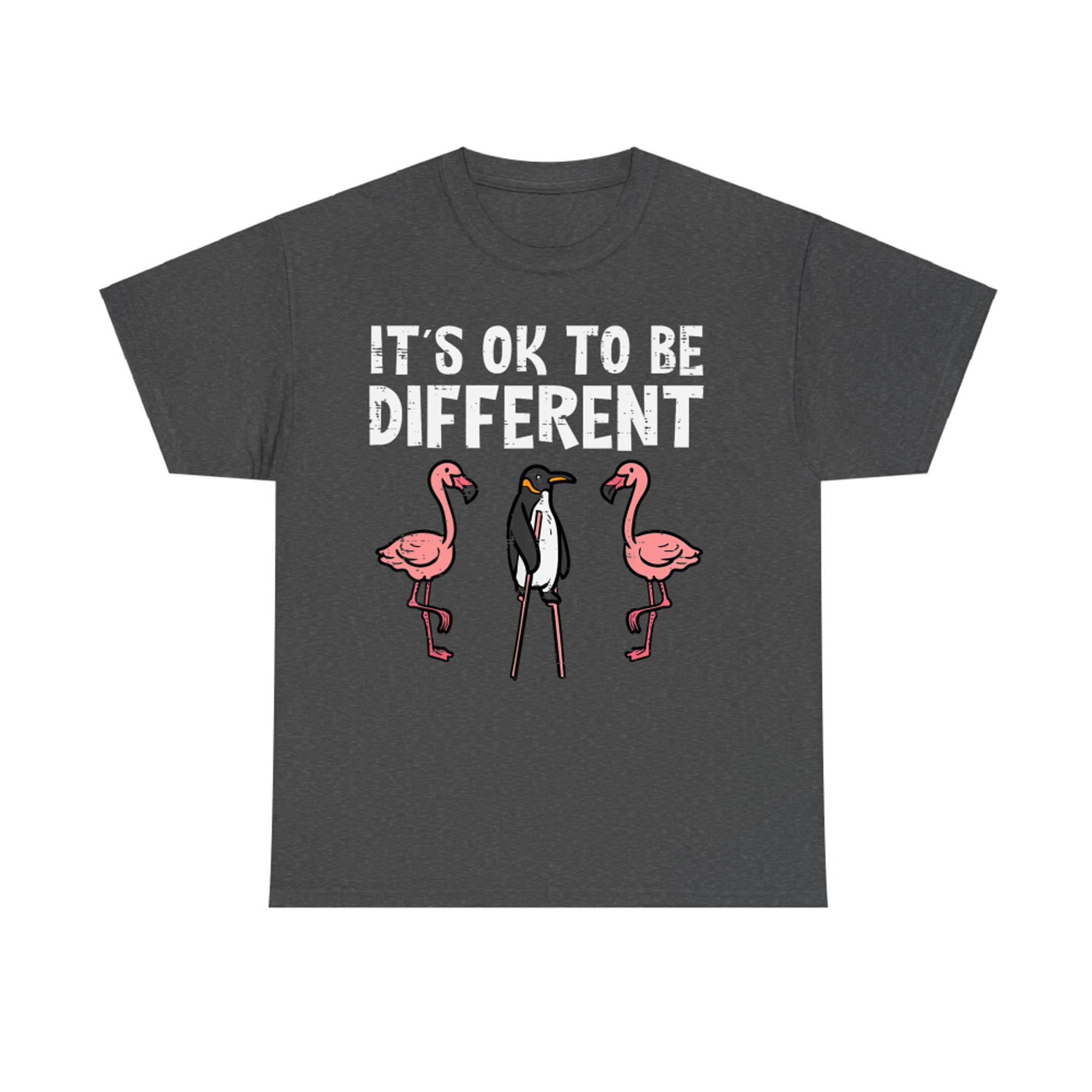 It’s OK to Be Different Cute Penguin and Flamingo Positive Message T-Shirt