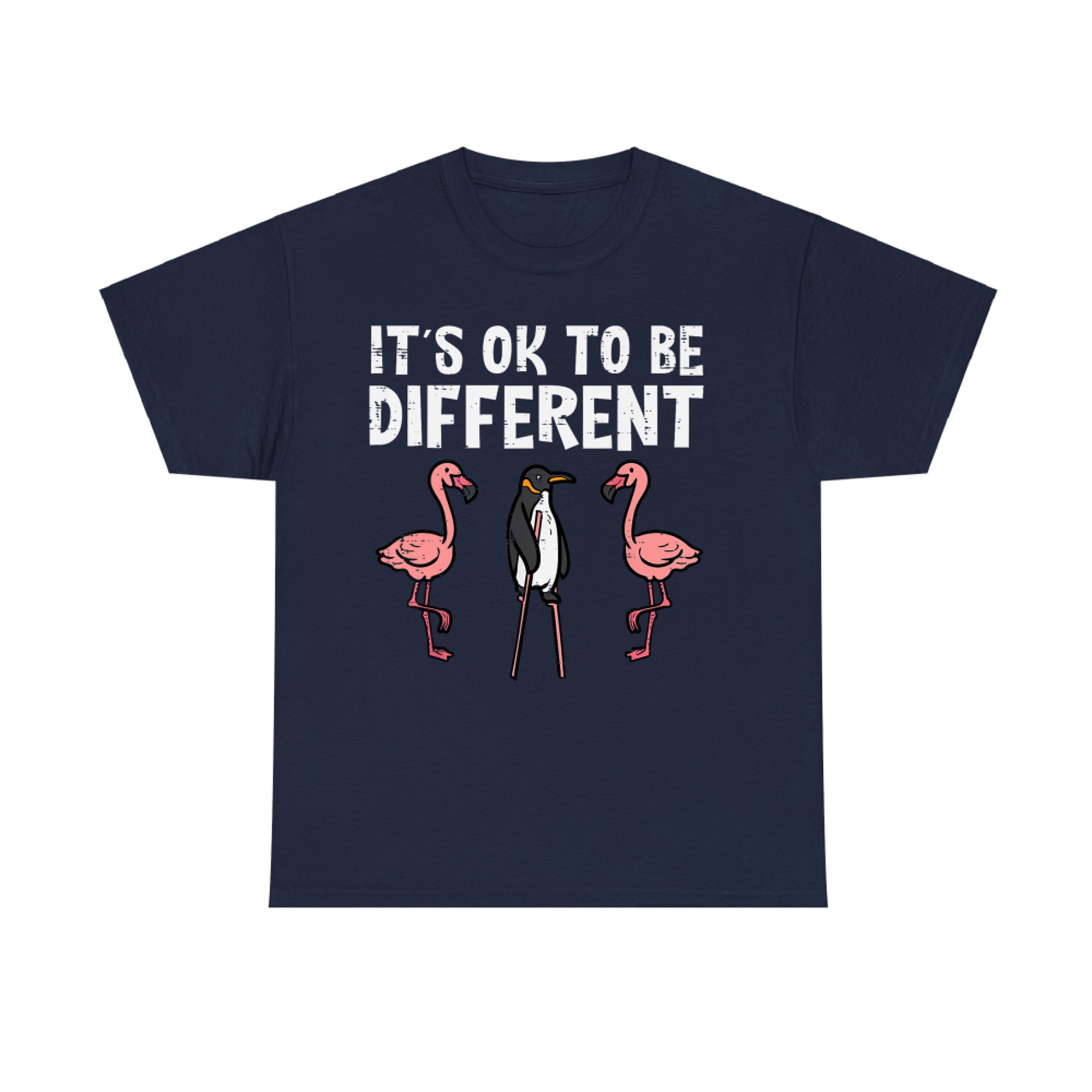 It’s OK to Be Different Cute Penguin and Flamingo Positive Message T-Shirt