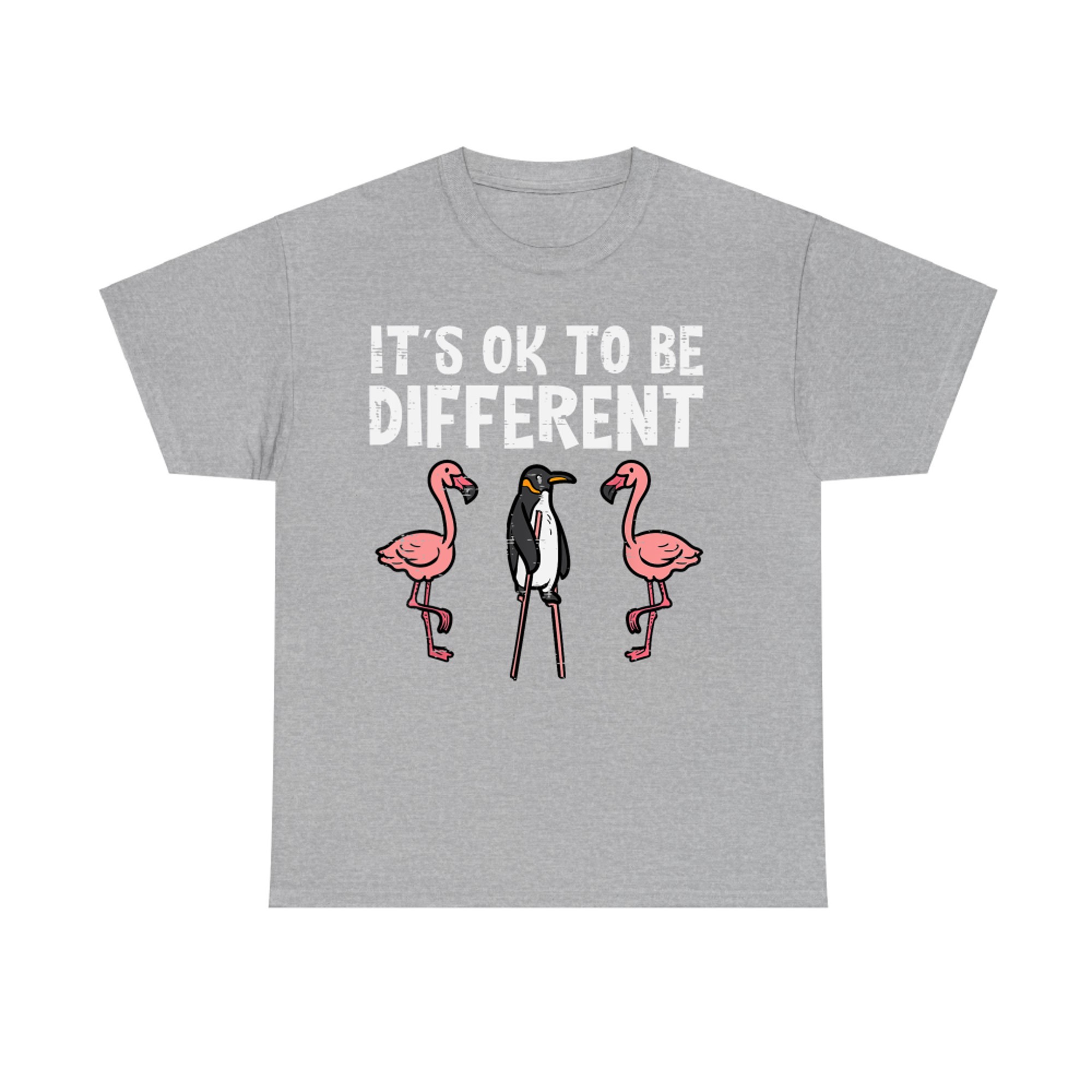 It’s OK to Be Different Cute Penguin and Flamingo Positive Message T-Shirt