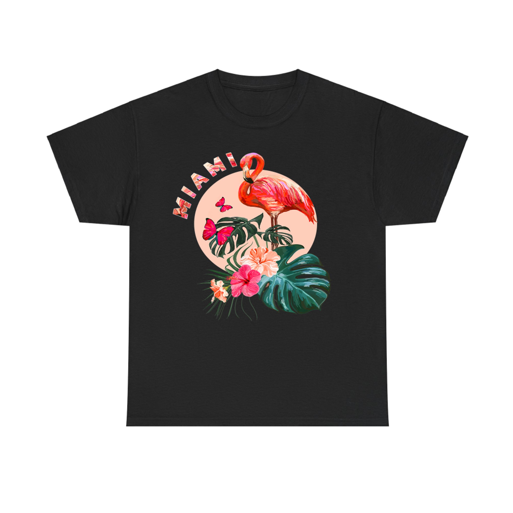 Miami Beach Florida Flamingo Sunset Flowers Miami Souvenir T-Shirt