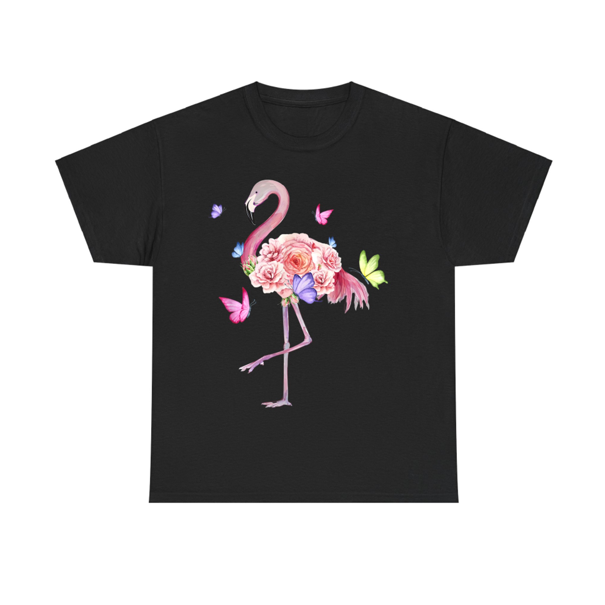 Nature Pink Flowers Pretty Flamingo in Blooming Flowers T-Shirt