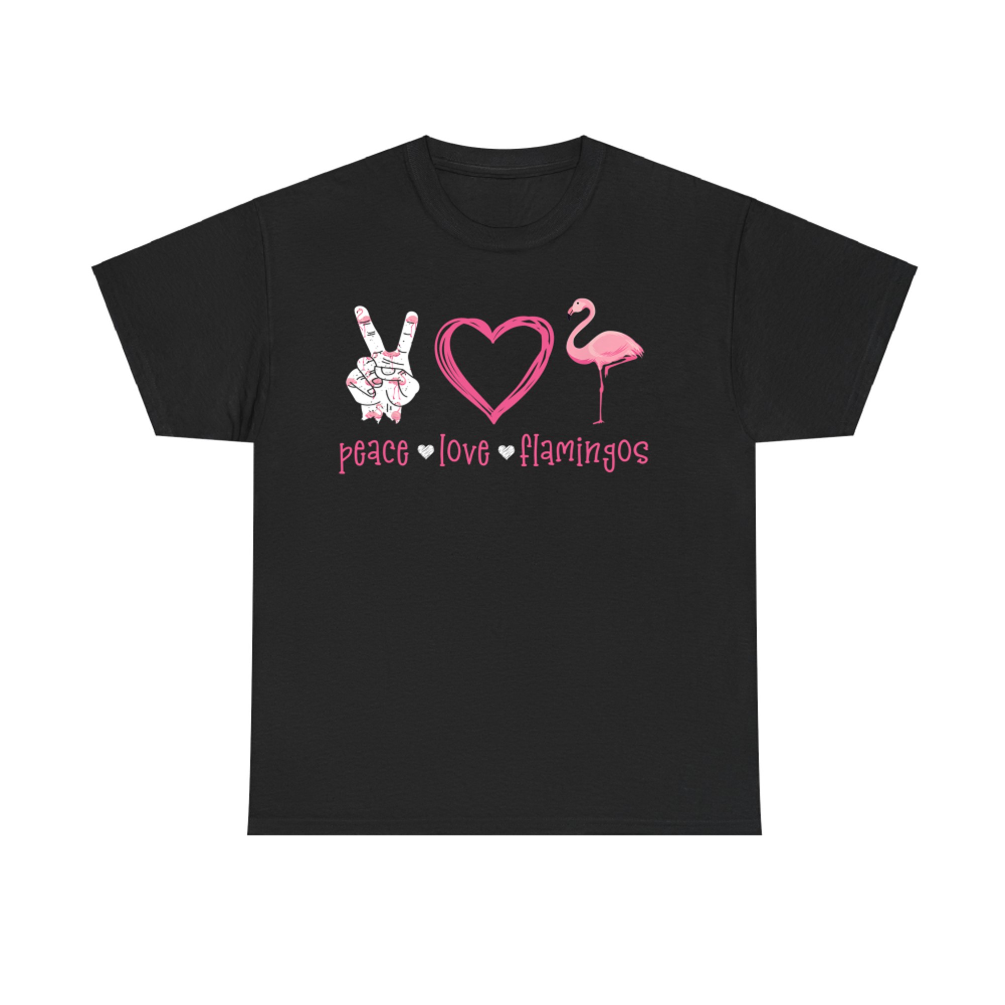 Peace Love Flamingo Hand Sign Heart Flamingo Lovers T-Shirt