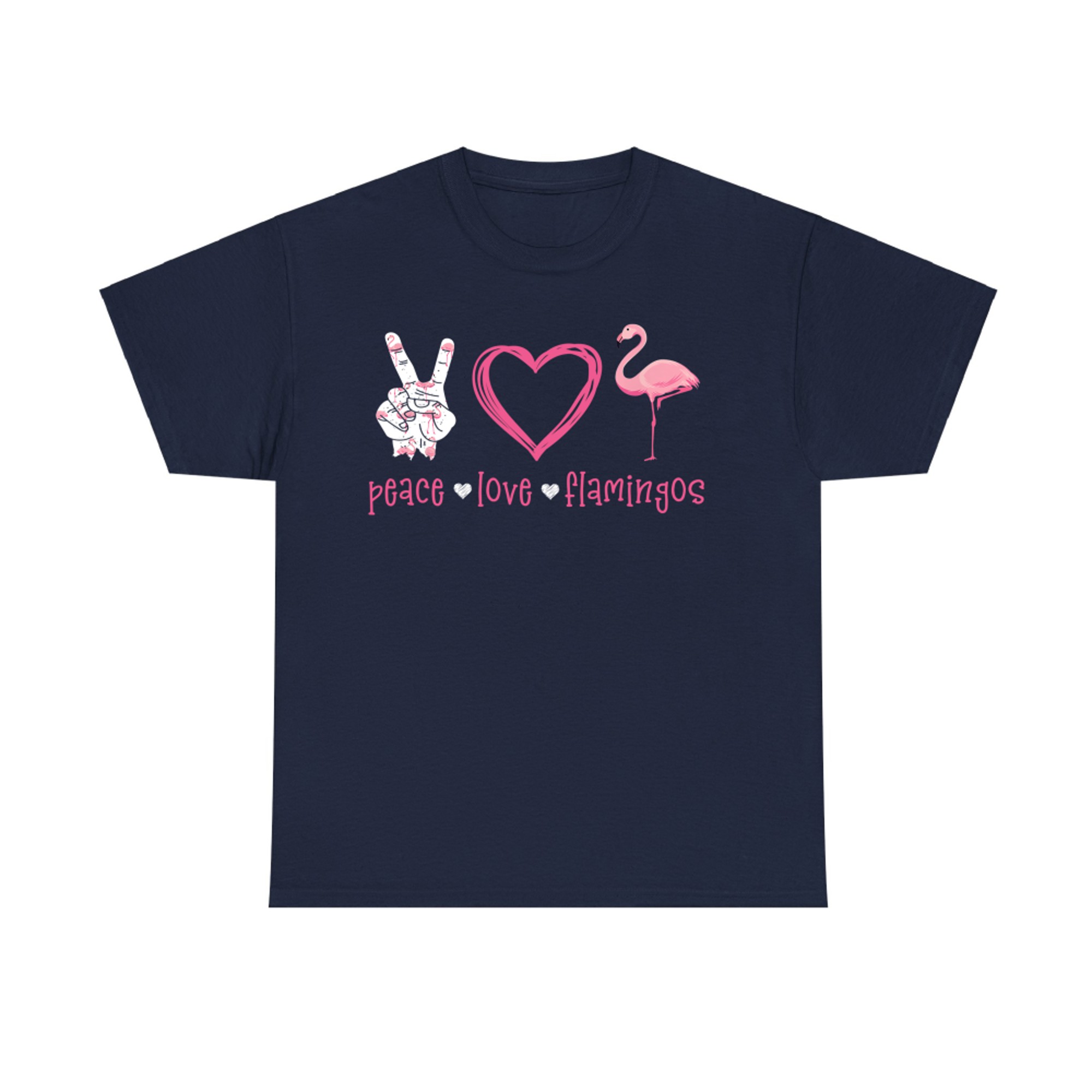 Peace Love Flamingo Hand Sign Heart Flamingo Lovers T-Shirt