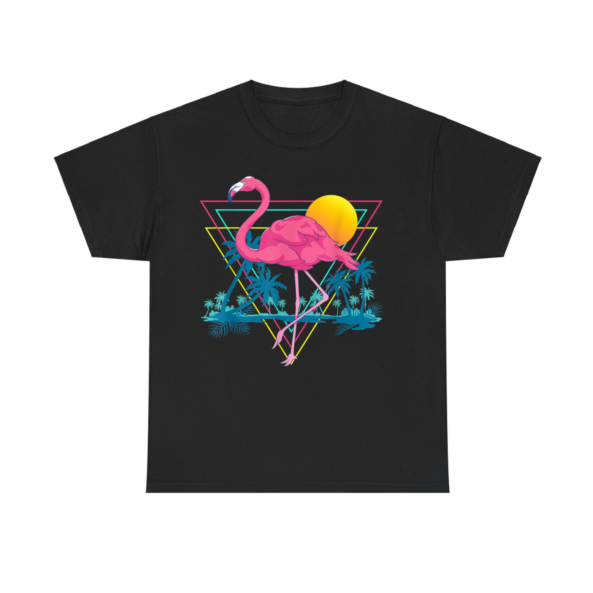 Pink Flamingo Beach Summer Vibes Palm Trees Tropical Summer T-Shirt