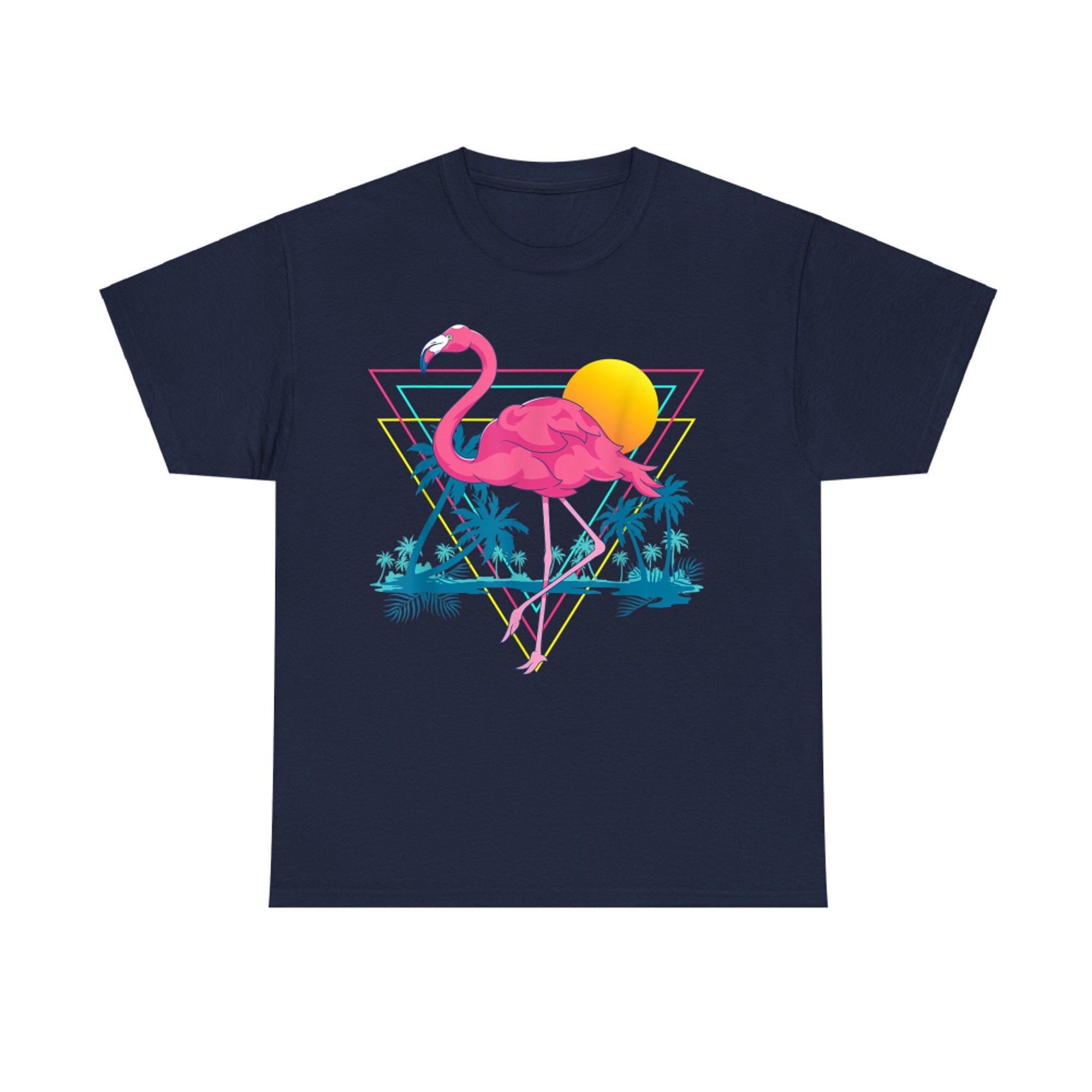 Pink Flamingo Beach Summer Vibes Palm Trees Tropical Summer T-Shirt