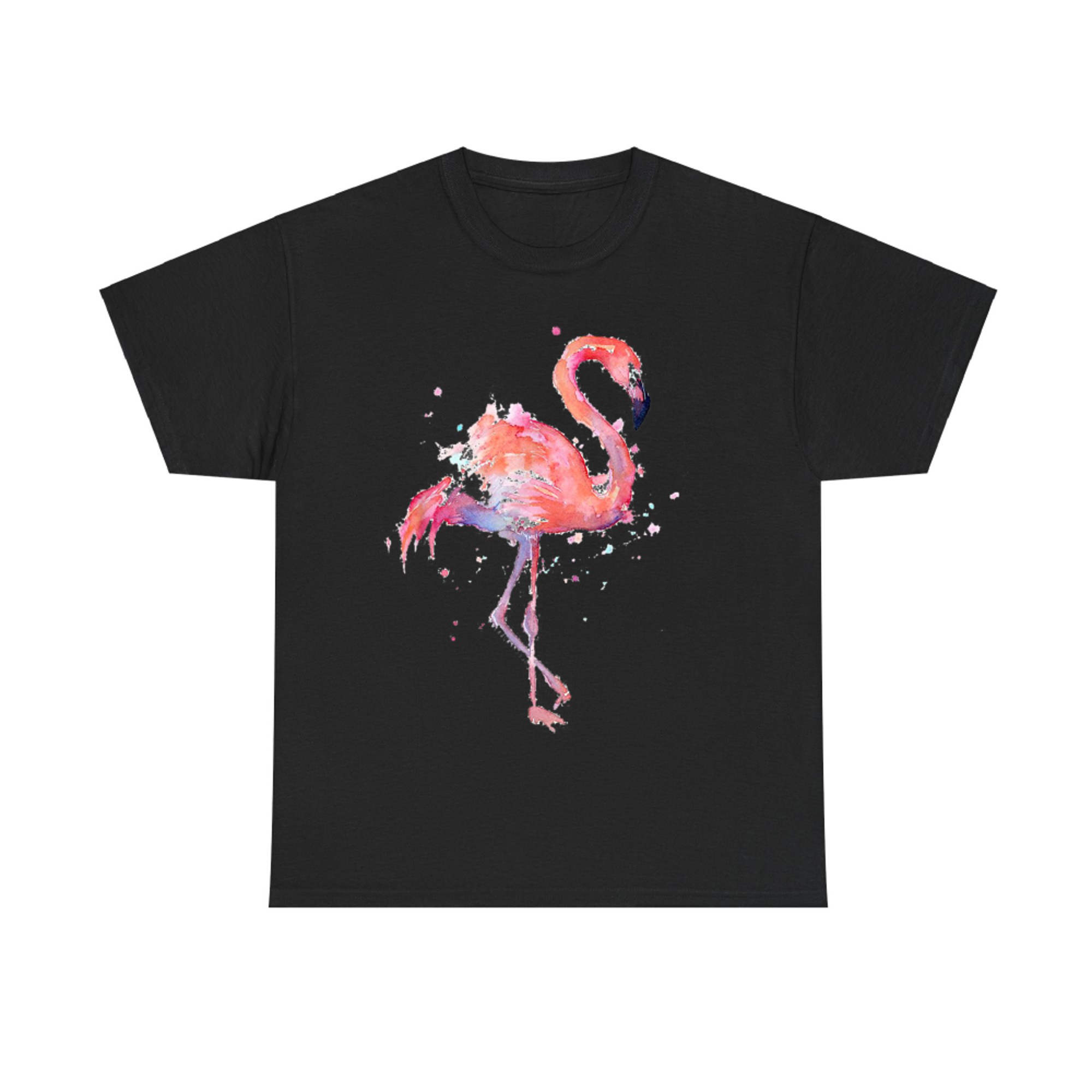 Pink Flamingo Bird Watercolor Artwork T-Shirt