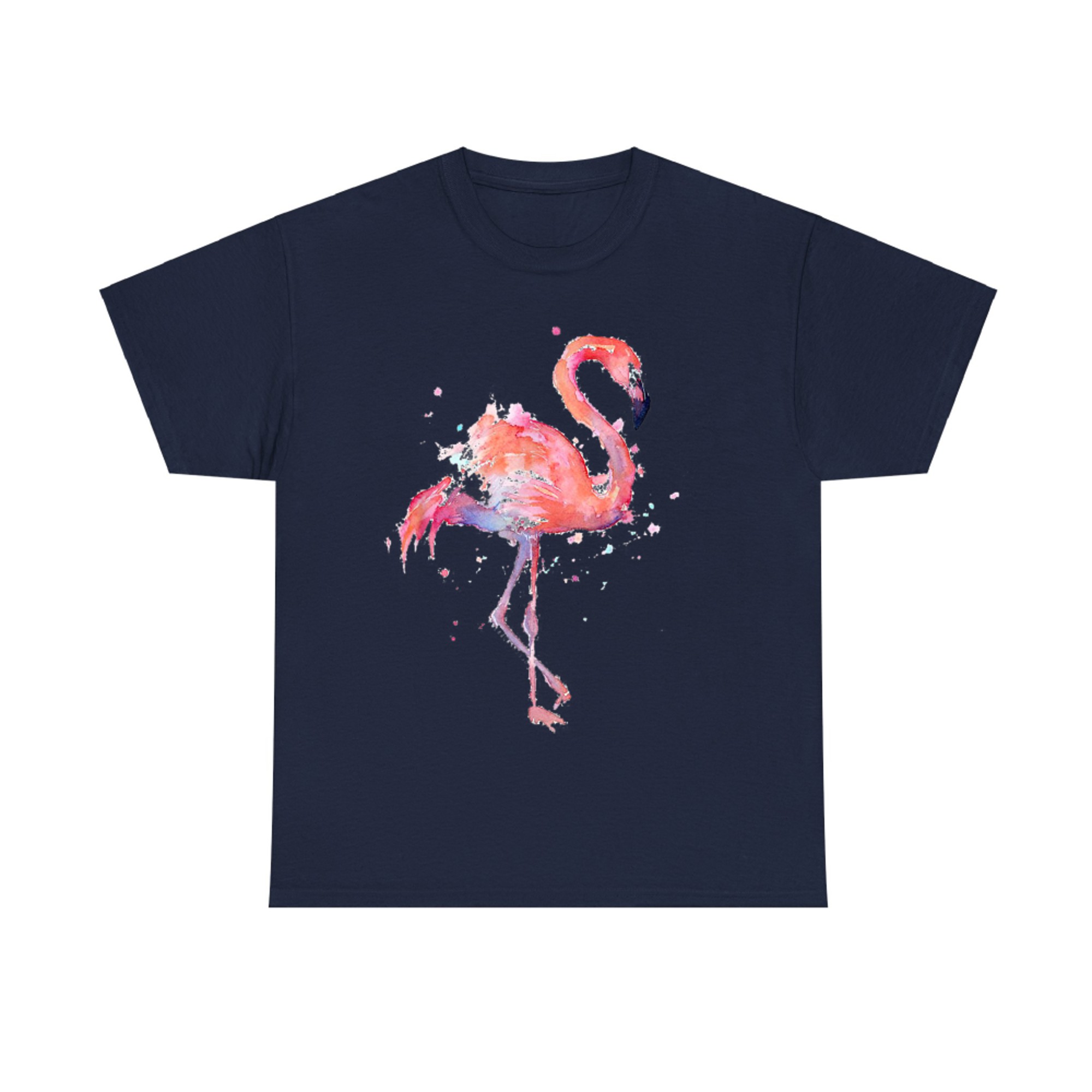 Pink Flamingo Bird Watercolor Artwork T-Shirt