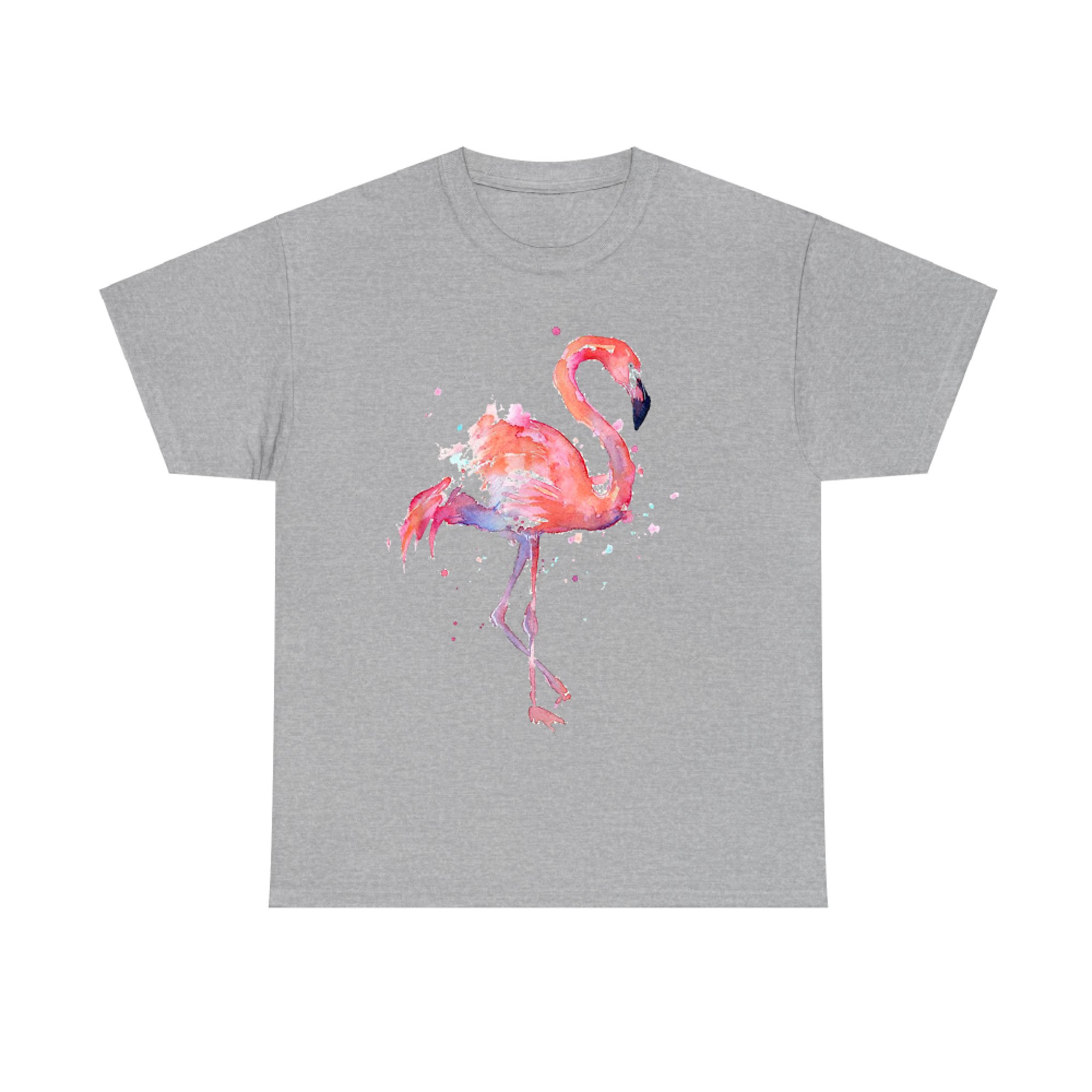 Pink Flamingo Bird Watercolor Artwork T-Shirt