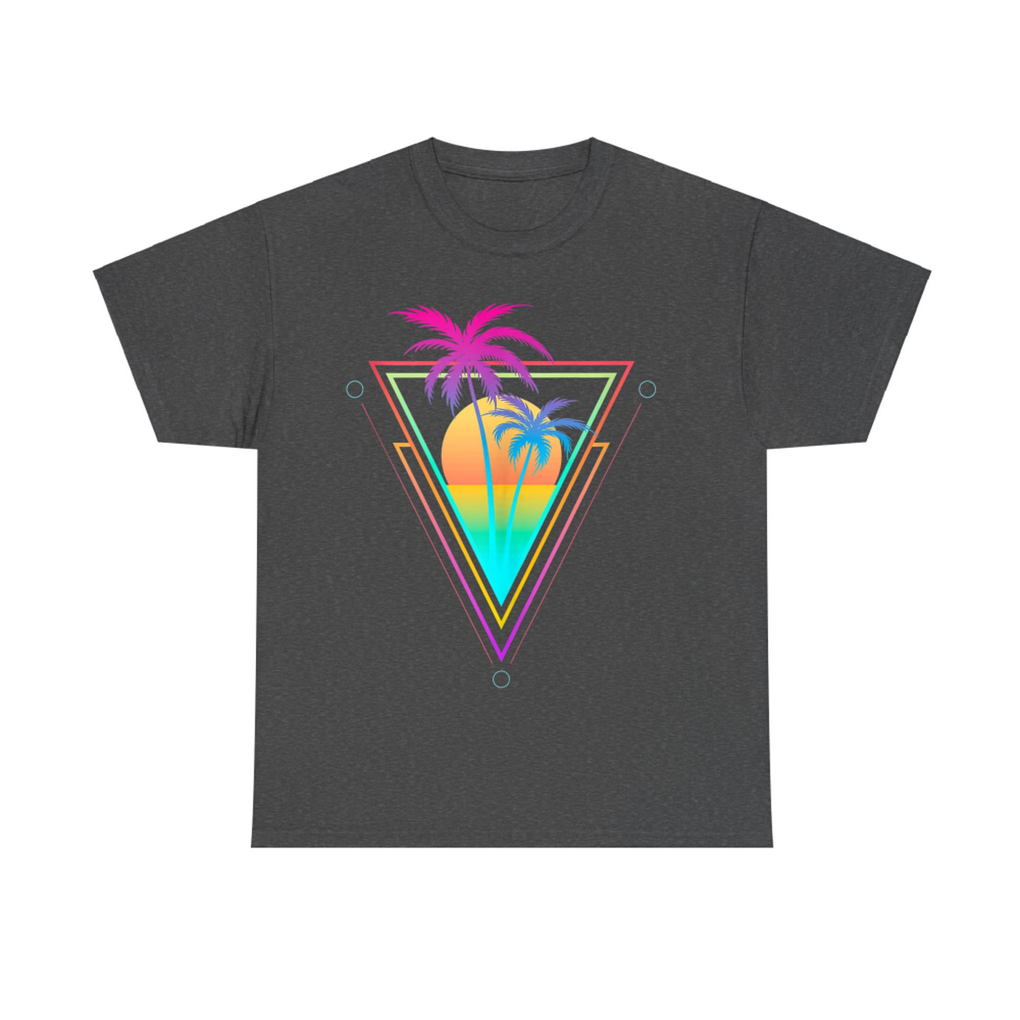 Retro 1980s 1990s Vaporwave Palm Trees Sunset Beach Surf Art T-Shirt