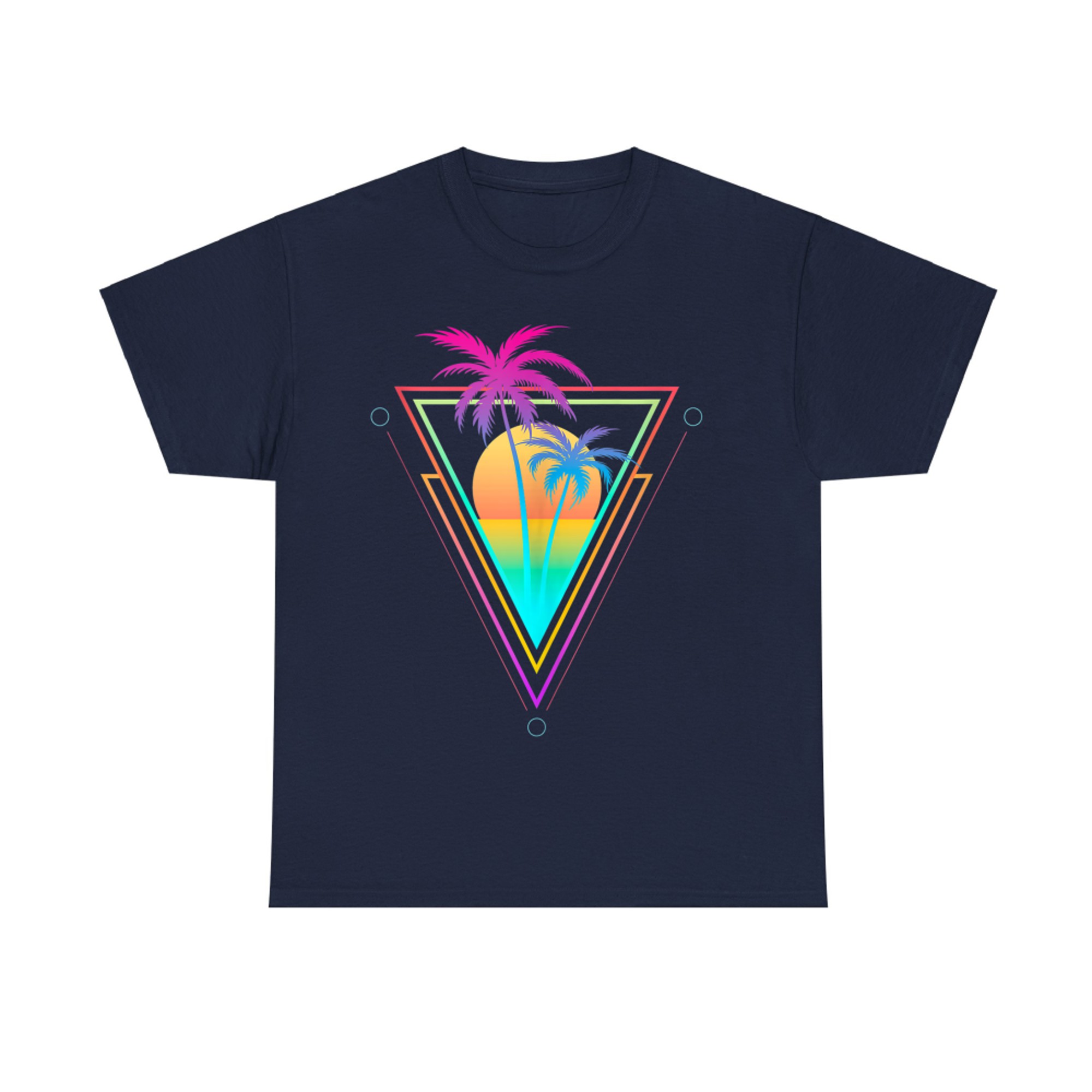 Retro 1980s 1990s Vaporwave Palm Trees Sunset Beach Surf Art T-Shirt
