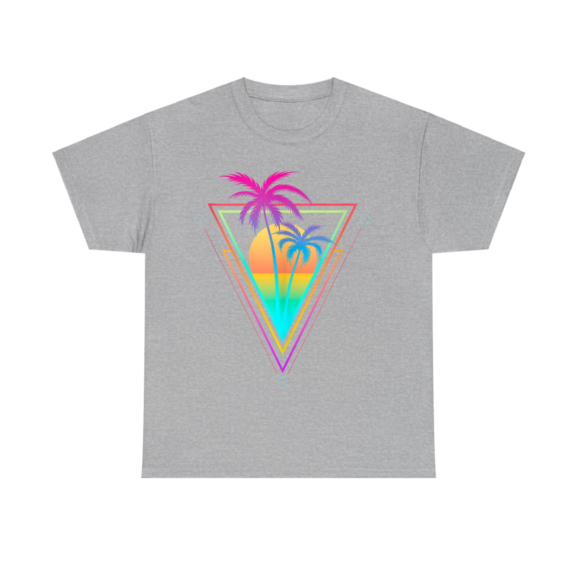 Retro 1980s 1990s Vaporwave Palm Trees Sunset Beach Surf Art T-Shirt