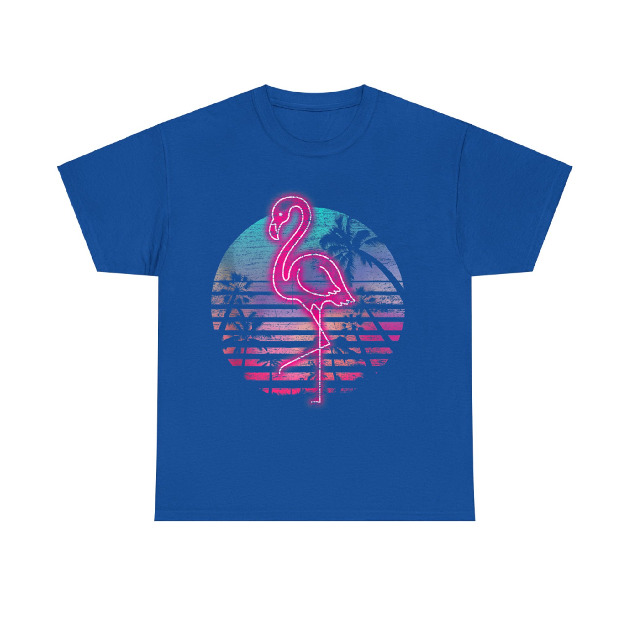 Retro Neon Flamingo 80s Synthwave Tropical Sunset Design T-Shirt