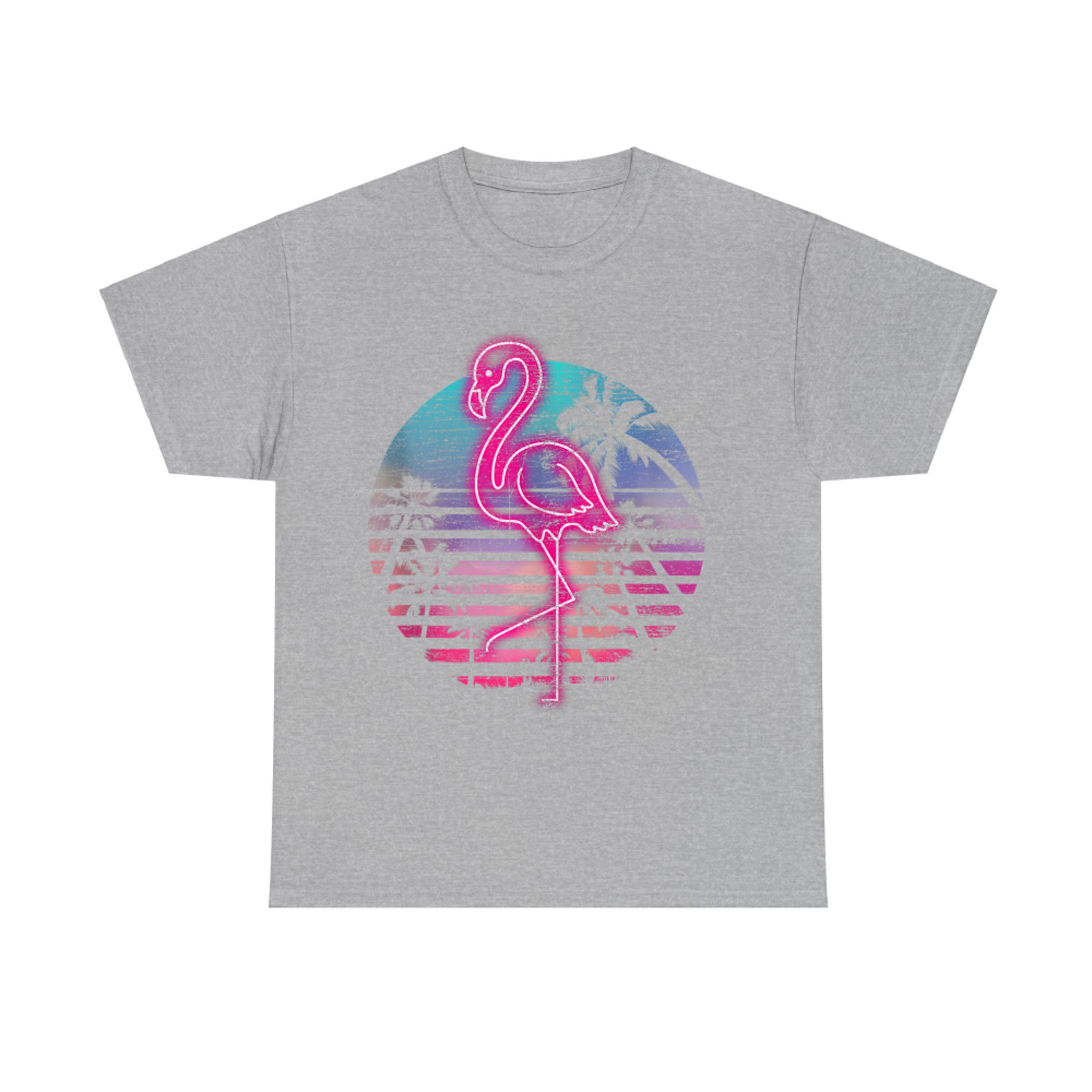 Retro Neon Flamingo 80s Synthwave Tropical Sunset Design T-Shirt