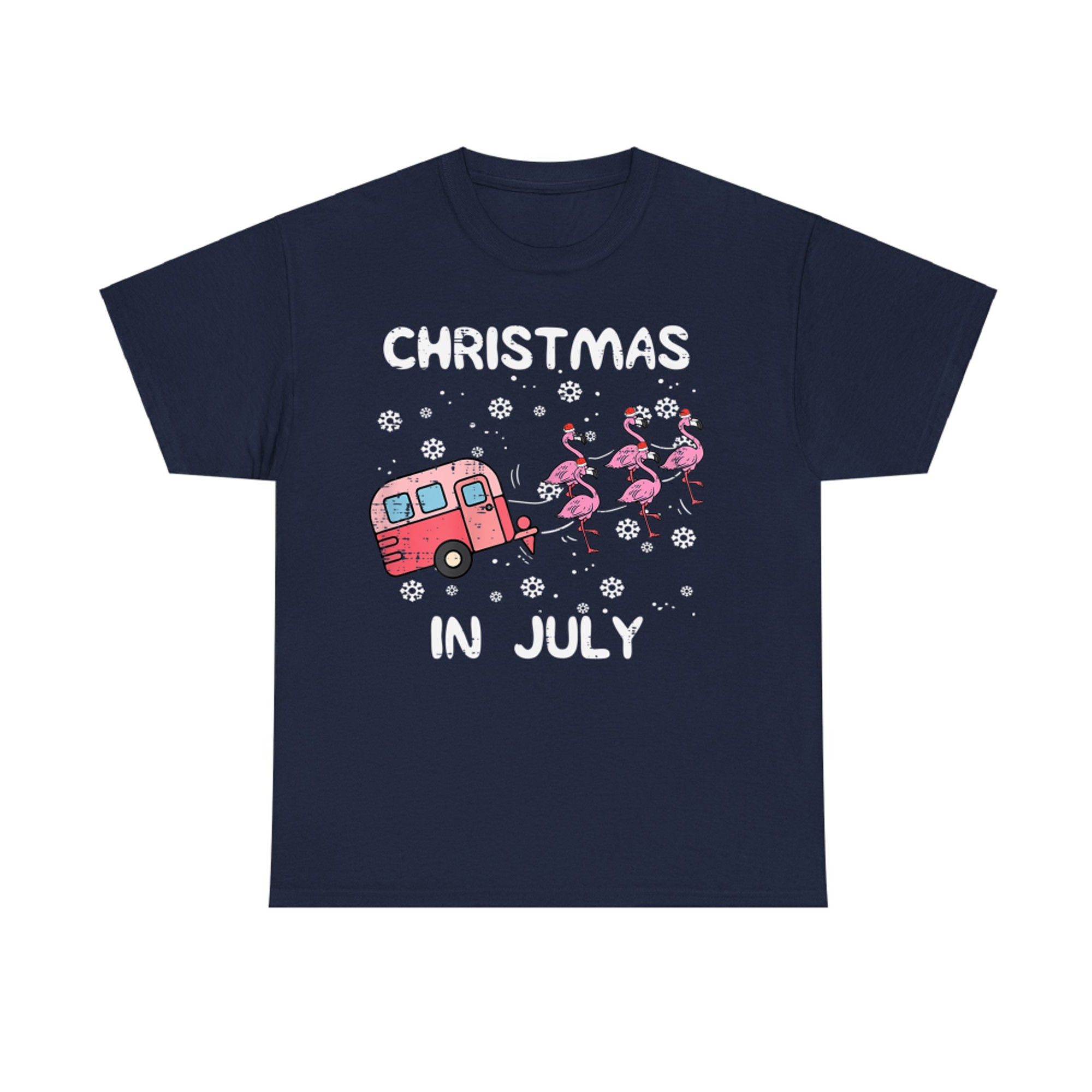 Christmas In July Flamingo Trailer Summer Xmas Camp Camper T-Shirt