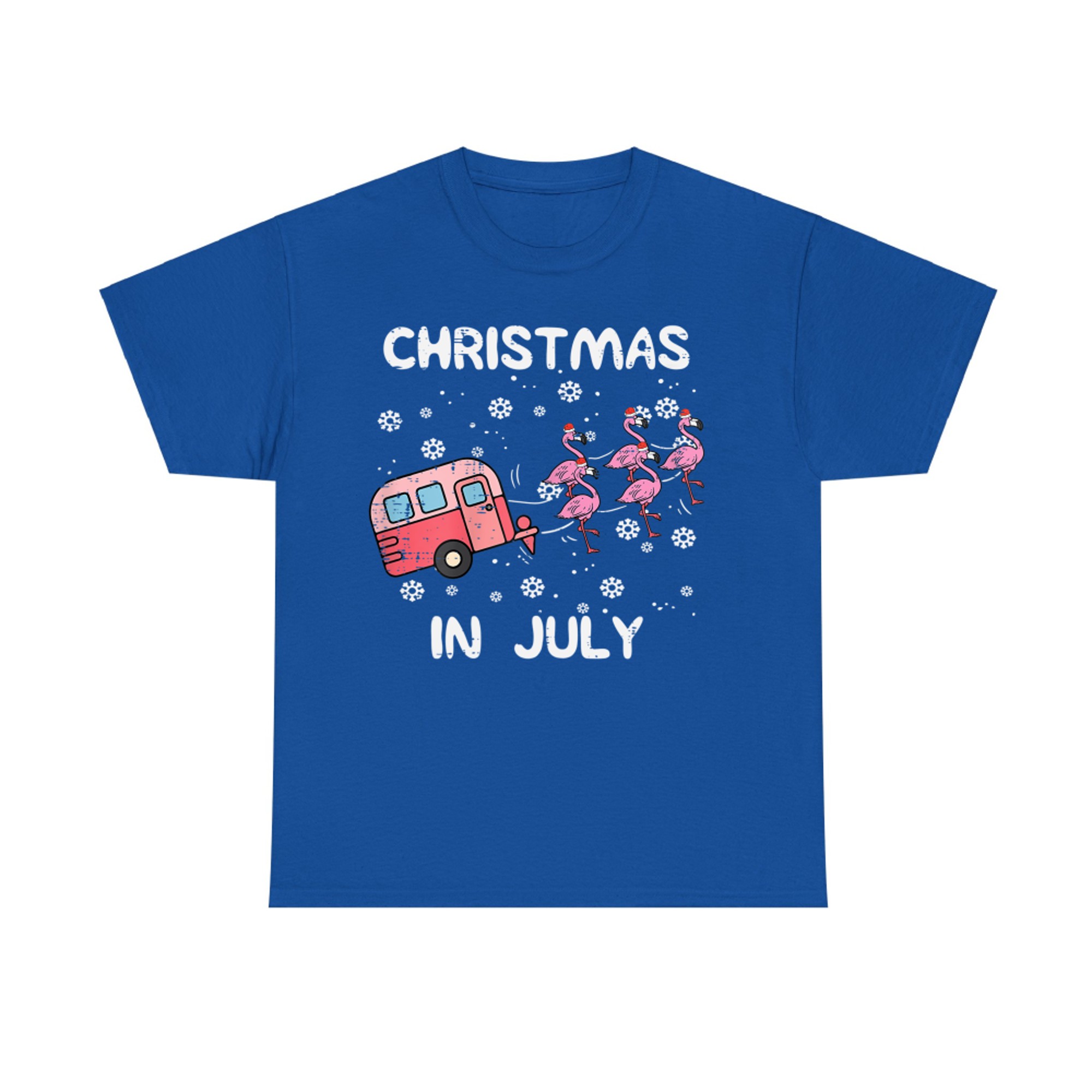 Christmas In July Flamingo Trailer Summer Xmas Camp Camper T-Shirt
