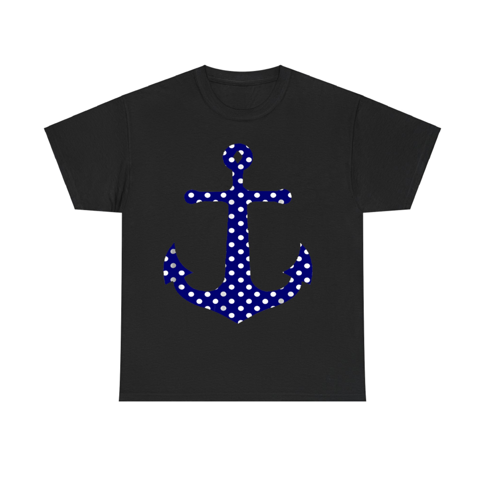 Navy Blue Preppy Polka Dot Anchor Sailing Beach T-Shirt