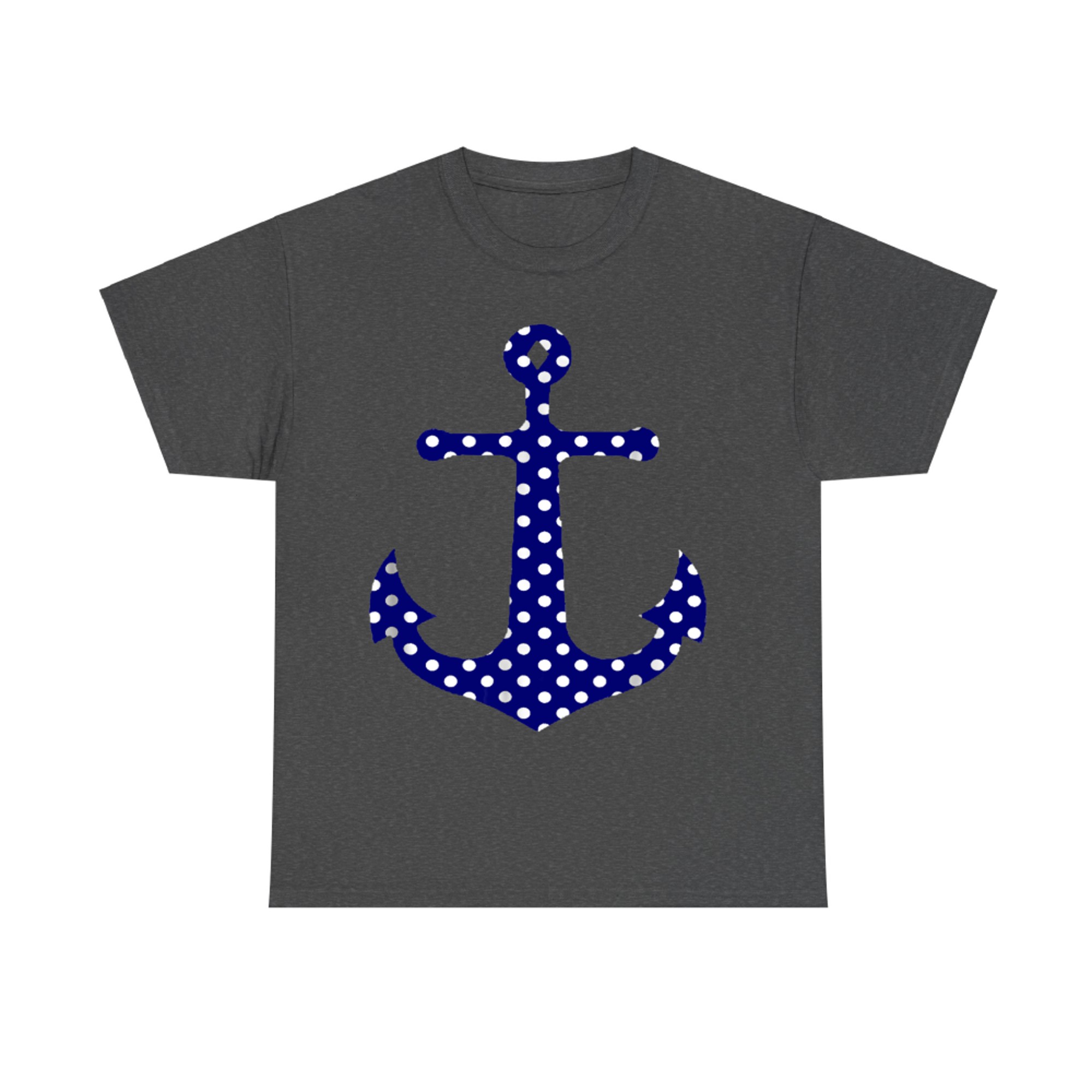 Navy Blue Preppy Polka Dot Anchor Sailing Beach T-Shirt