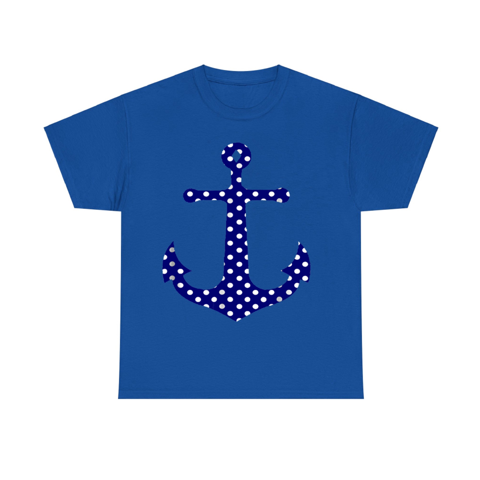 Navy Blue Preppy Polka Dot Anchor Sailing Beach T-Shirt