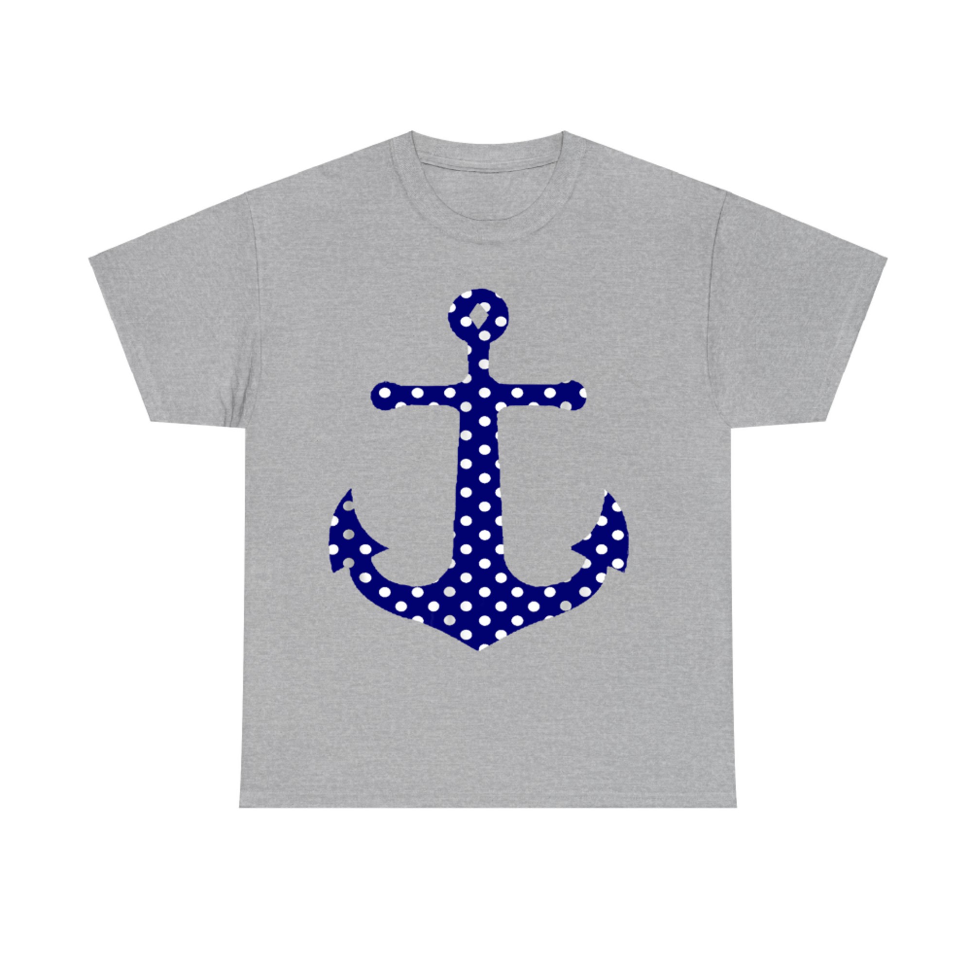 Navy Blue Preppy Polka Dot Anchor Sailing Beach T-Shirt