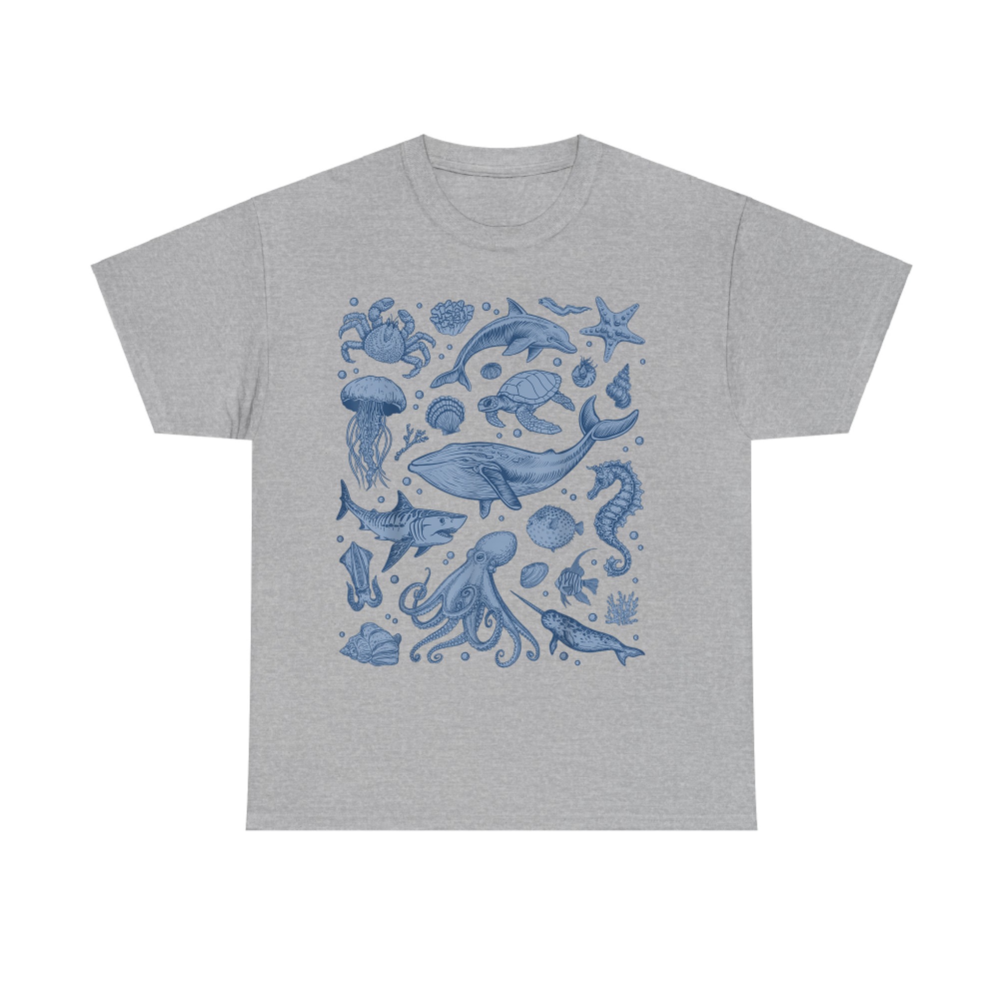 Ocean Life Sea Whale Dolphin Beach 90s Vintage Graphic T-Shirt