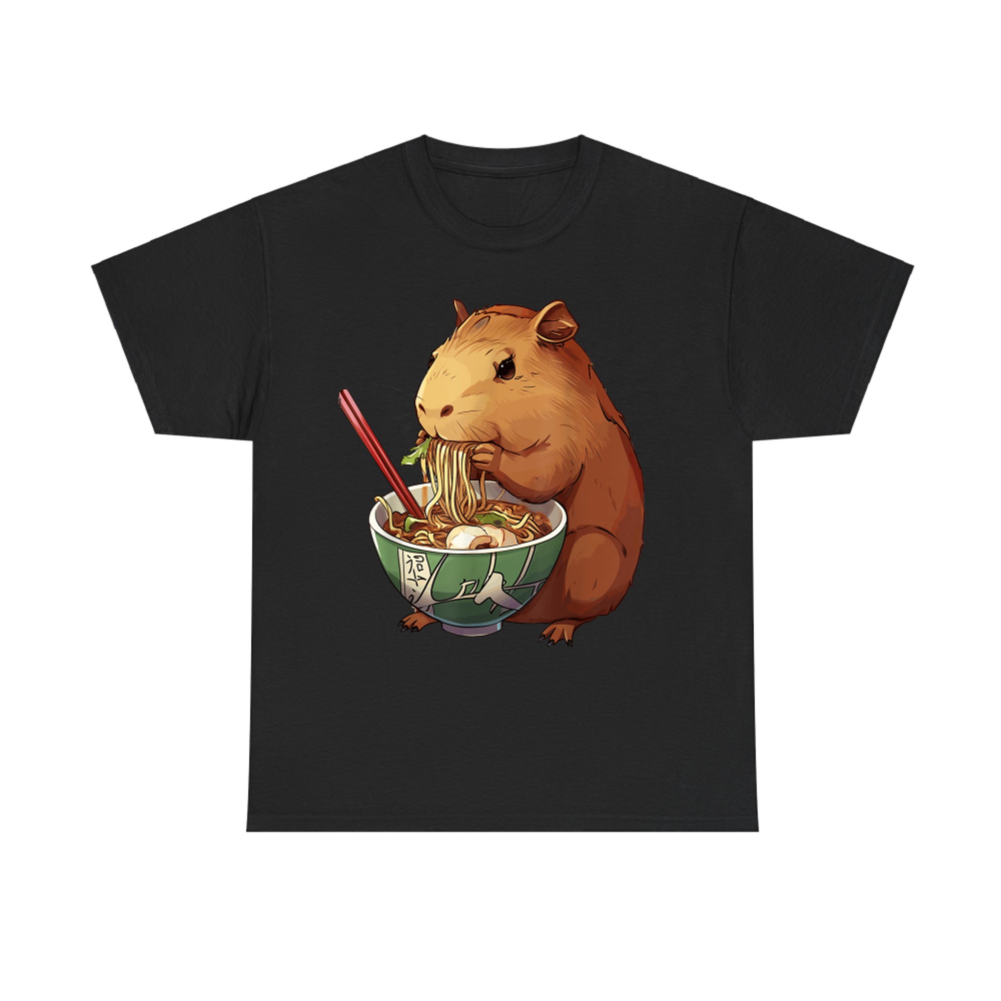 Capybara Eating Ramen Noodles Anime T-Shirt
