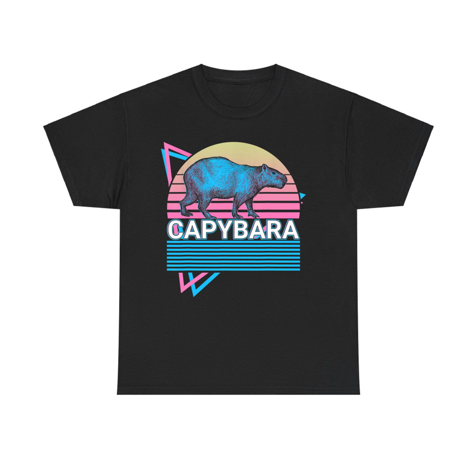 Capybara Retro Funny 80s Capybara Sunset T-Shirt