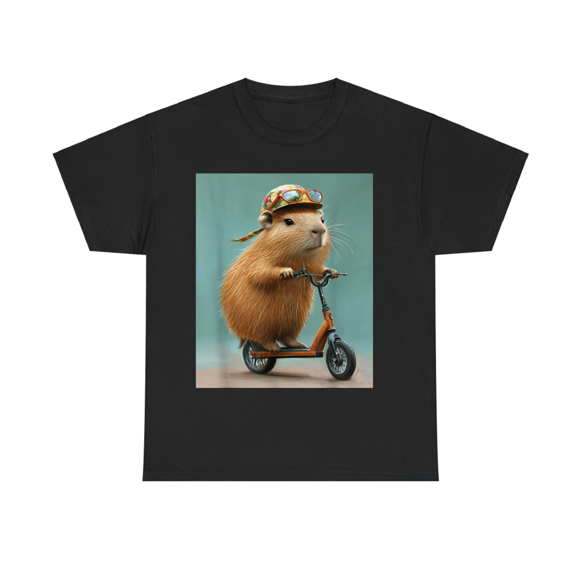 Capybara Riding Scooter with Glasses Funny Graphic T-Shirt