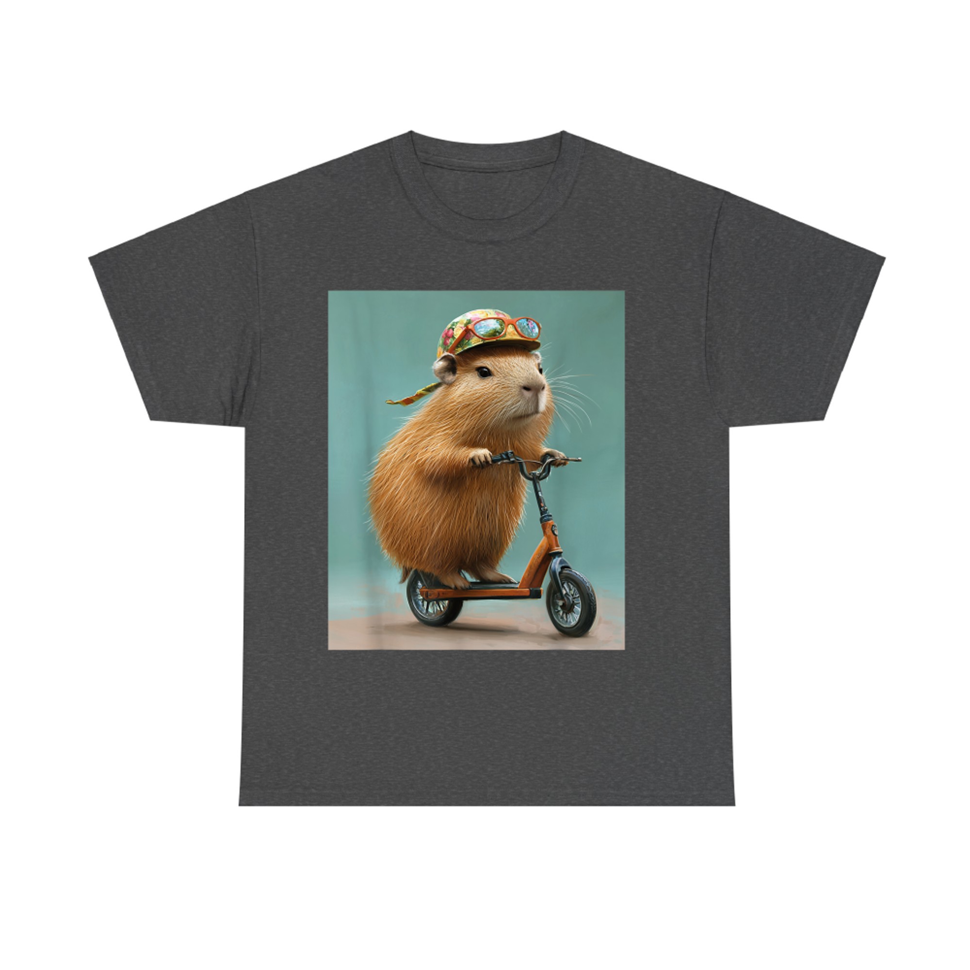 Capybara Riding Scooter with Glasses Funny Graphic T-Shirt