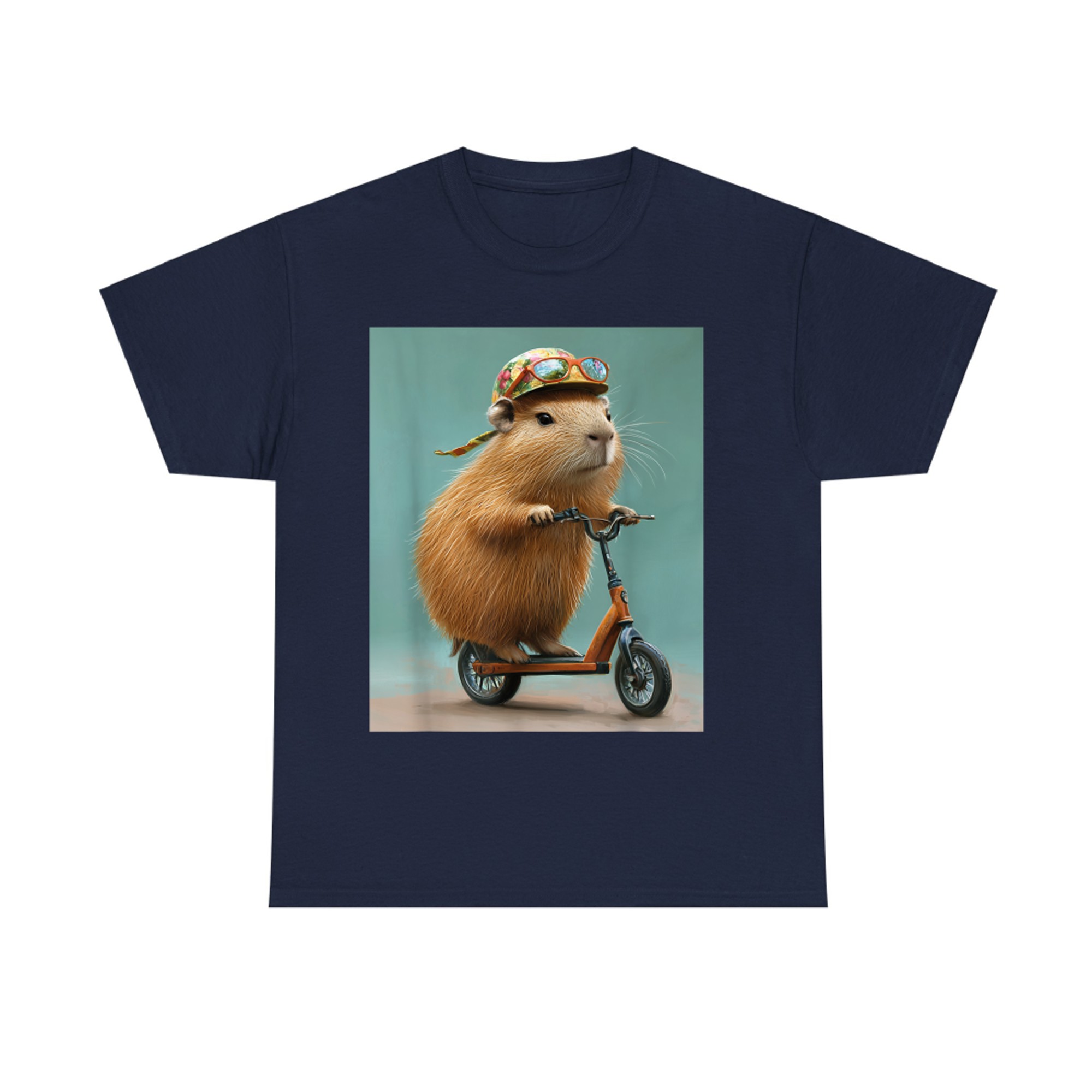 Capybara Riding Scooter with Glasses Funny Graphic T-Shirt