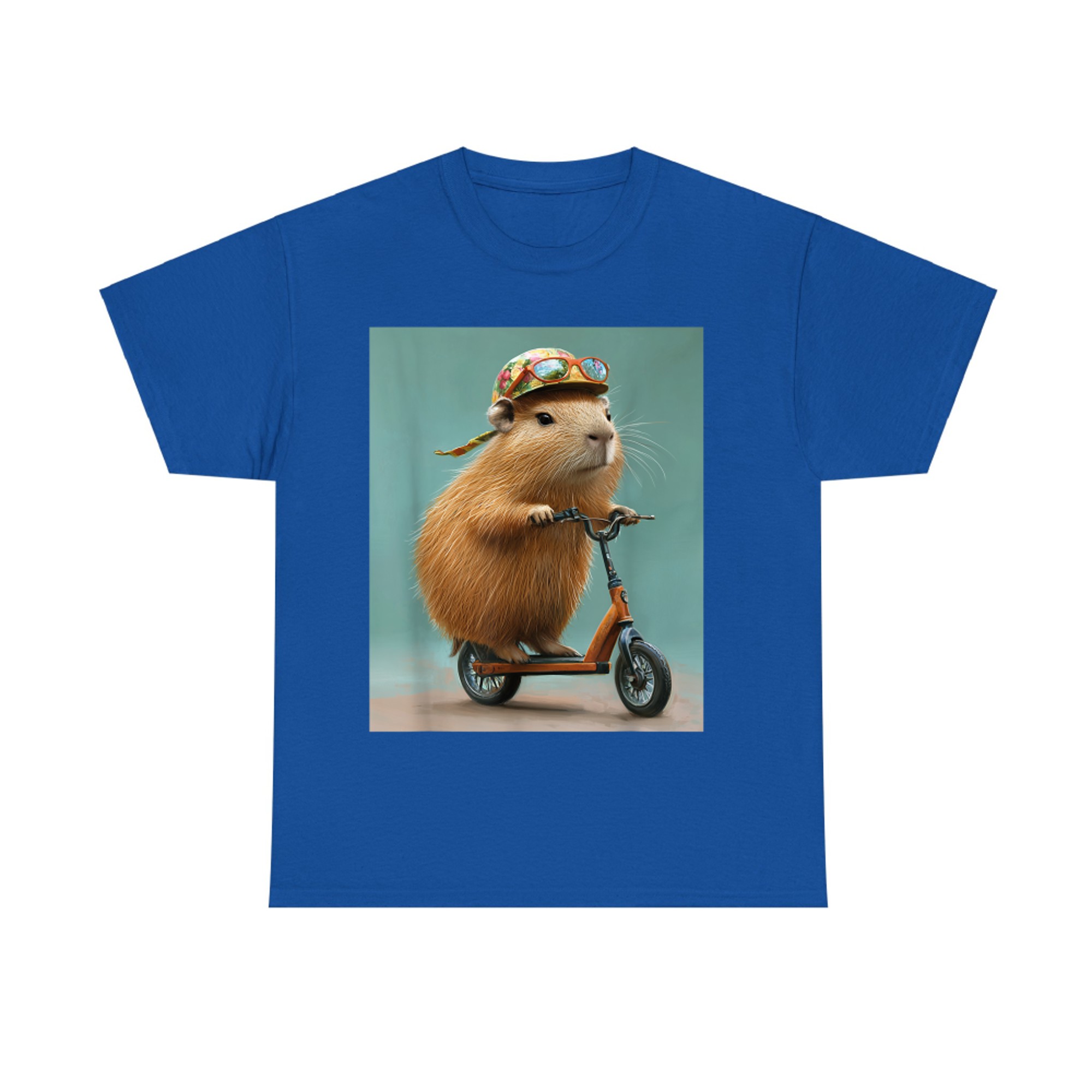 Capybara Riding Scooter with Glasses Funny Graphic T-Shirt