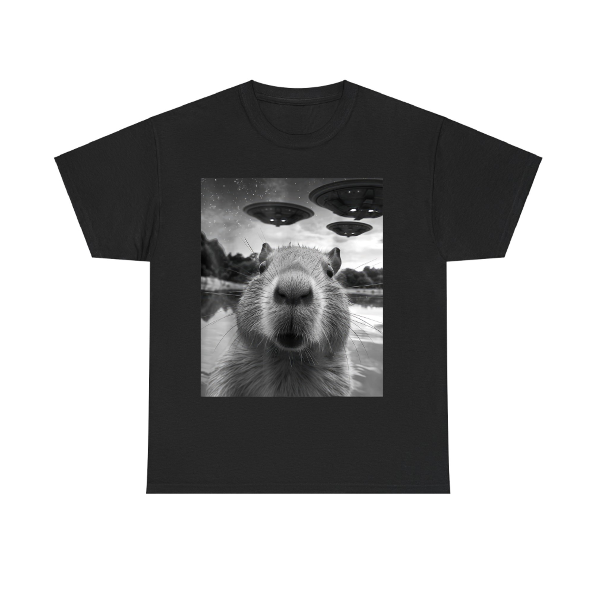 Capybara Selfie with UFOs Weird T-Shirt