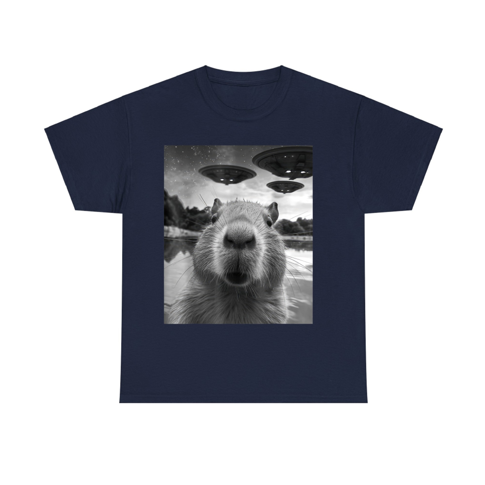 Capybara Selfie with UFOs Weird T-Shirt