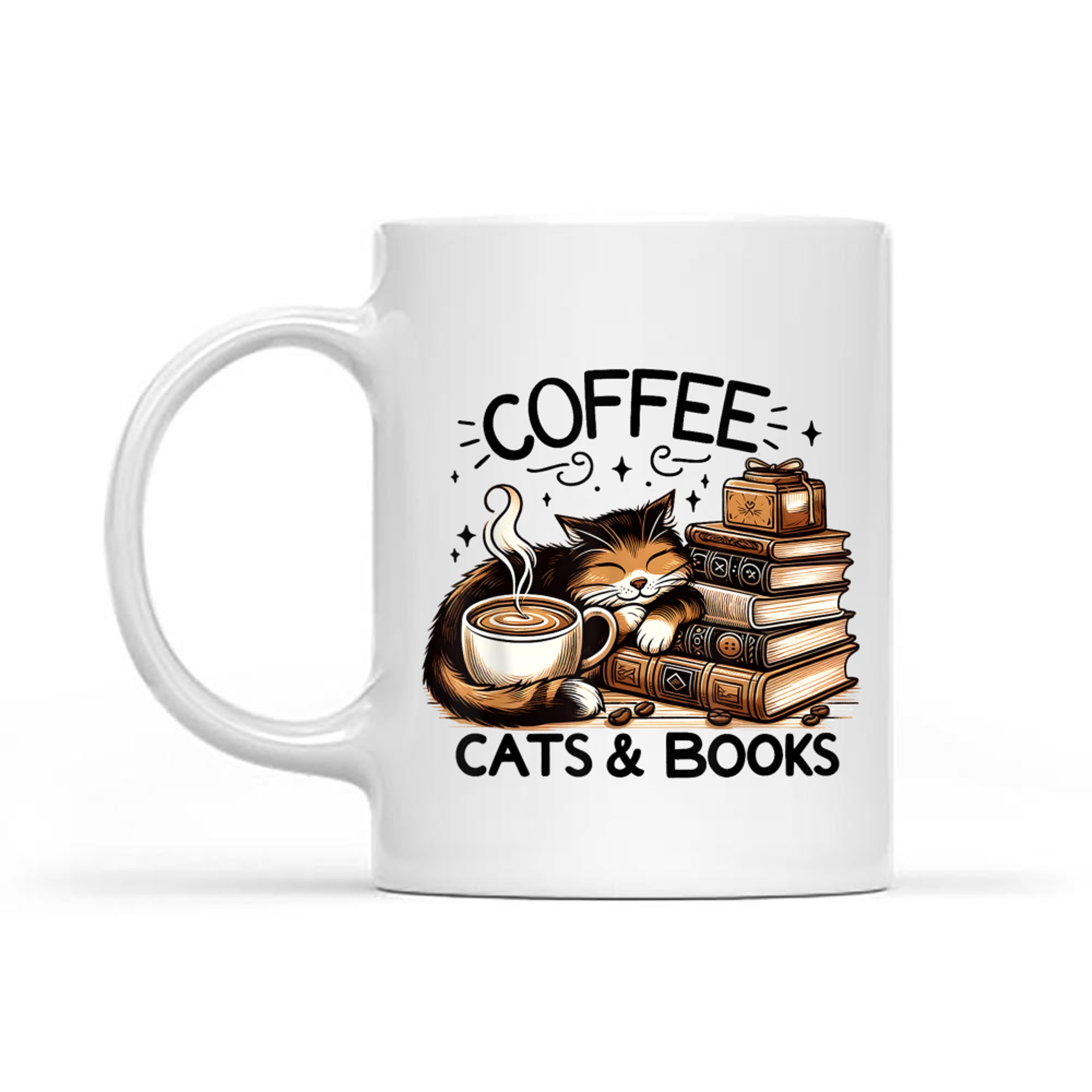 Coffee Cats and Books Funny Cute Cat Lover Gift Mug