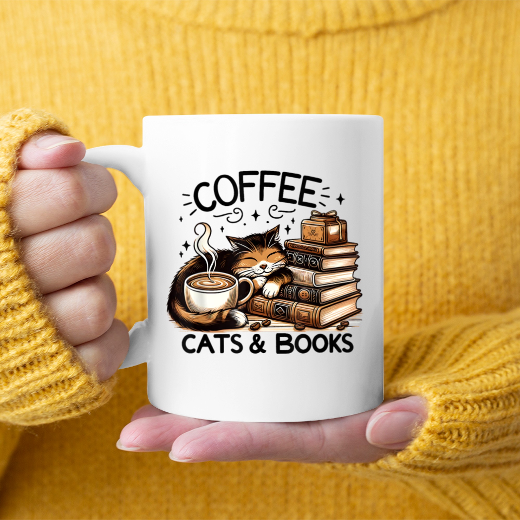 Coffee Cats and Books Funny Cute Cat Lover Gift Mug