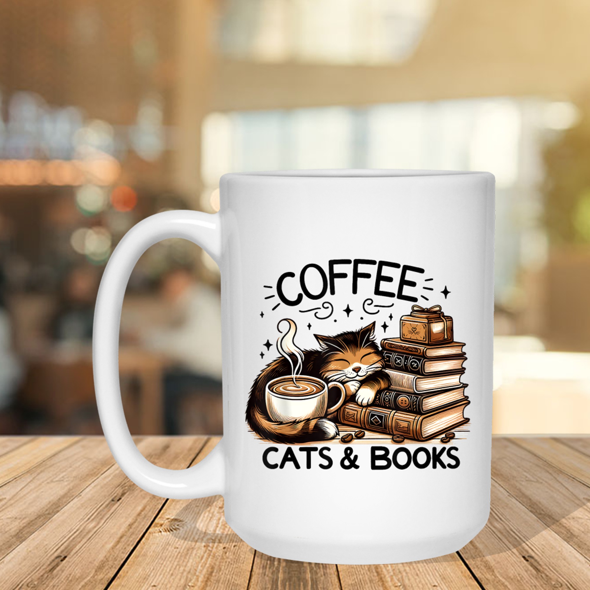 Coffee Cats and Books Funny Cute Cat Lover Gift Mug
