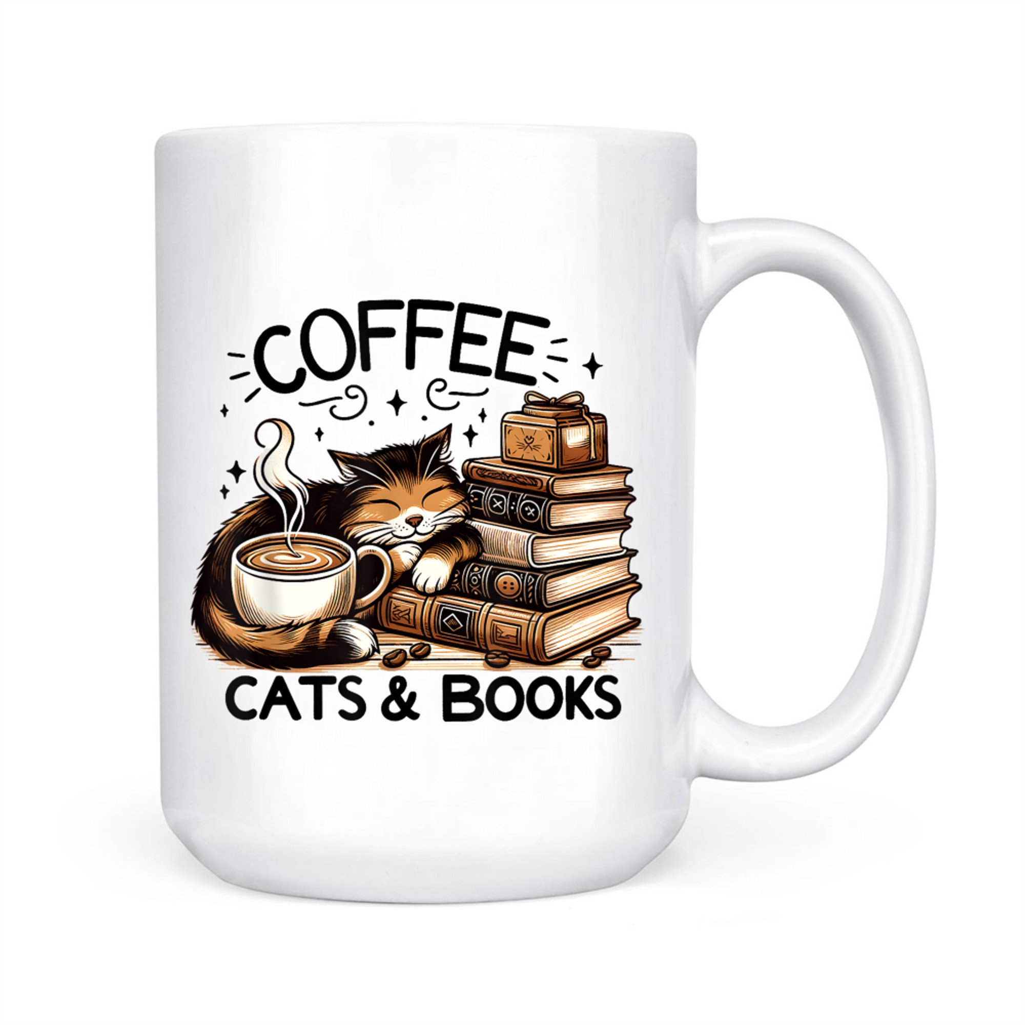 Coffee Cats and Books Funny Cute Cat Lover Gift Mug