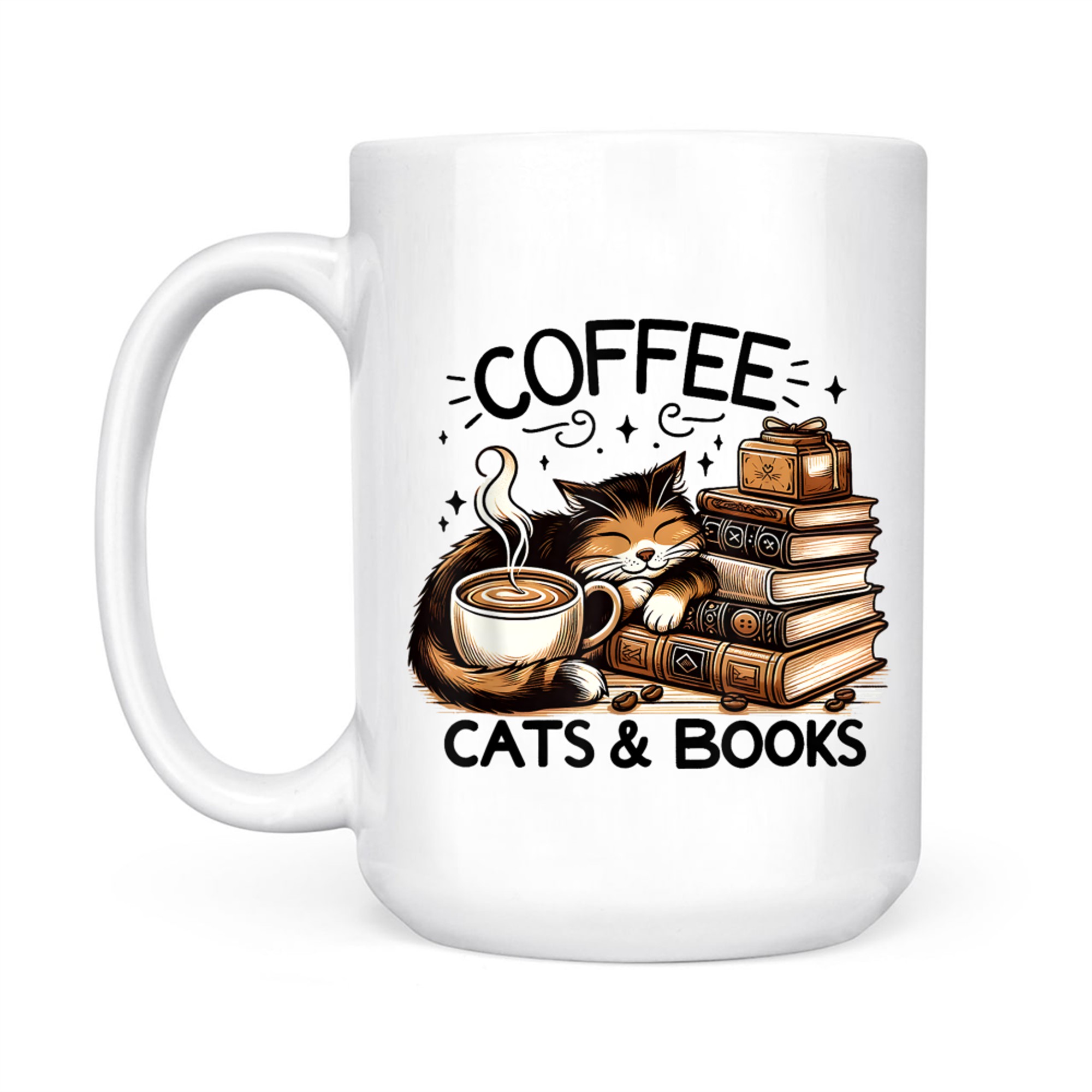 Coffee Cats and Books Funny Cute Cat Lover Gift Mug