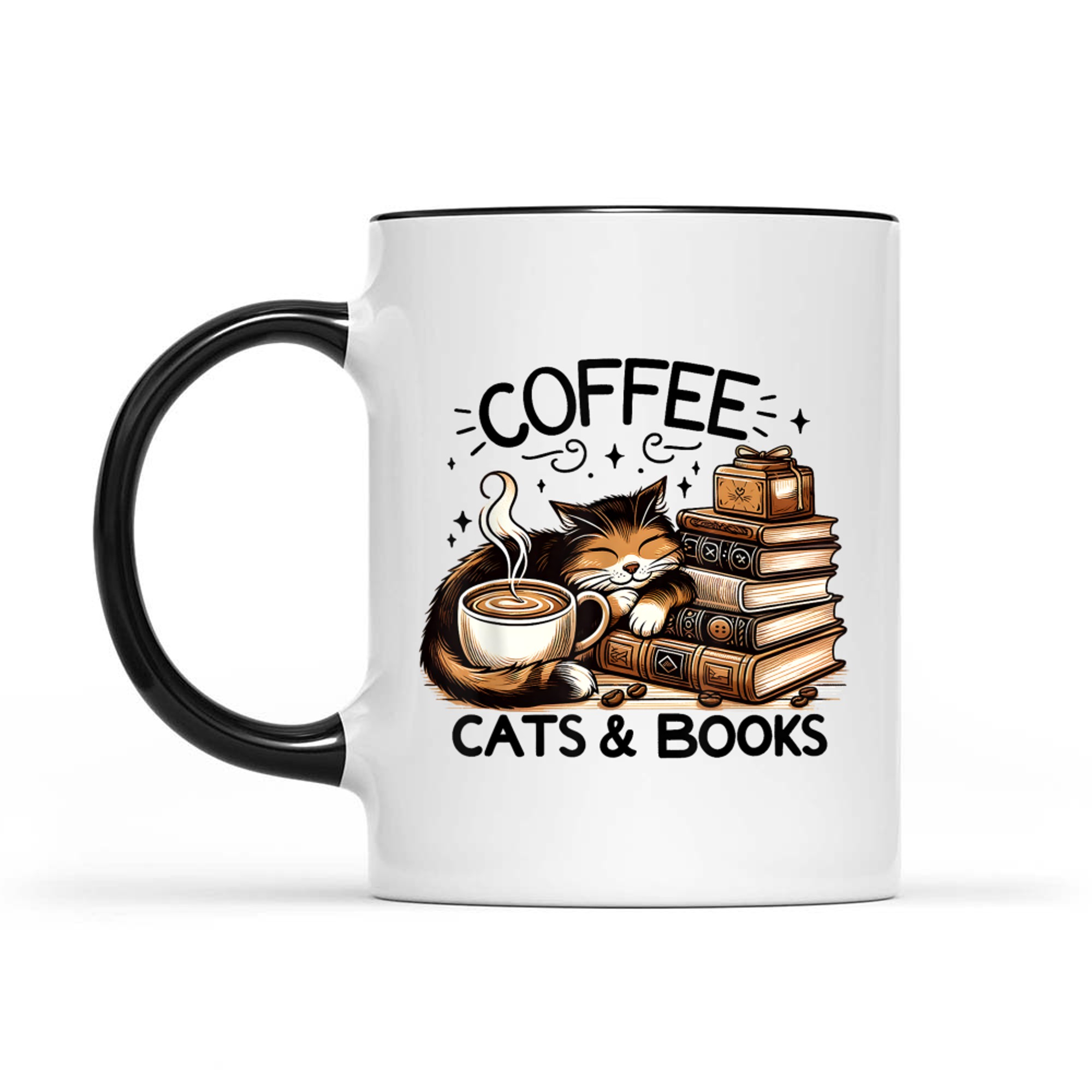 Coffee Cats and Books Funny Cute Cat Lover Gift Mug