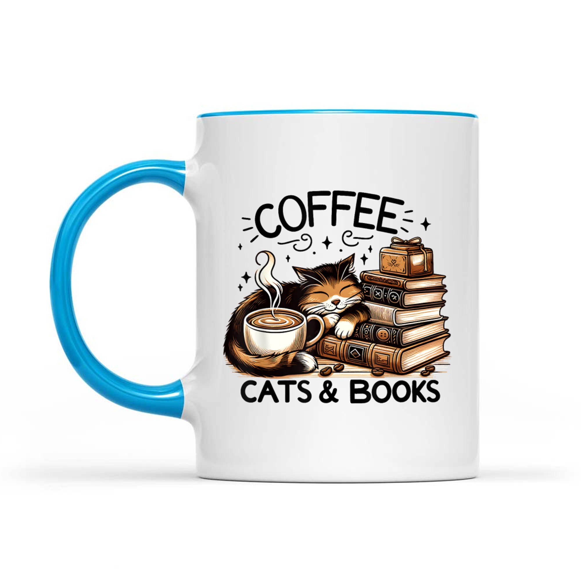 Coffee Cats and Books Funny Cute Cat Lover Gift Mug