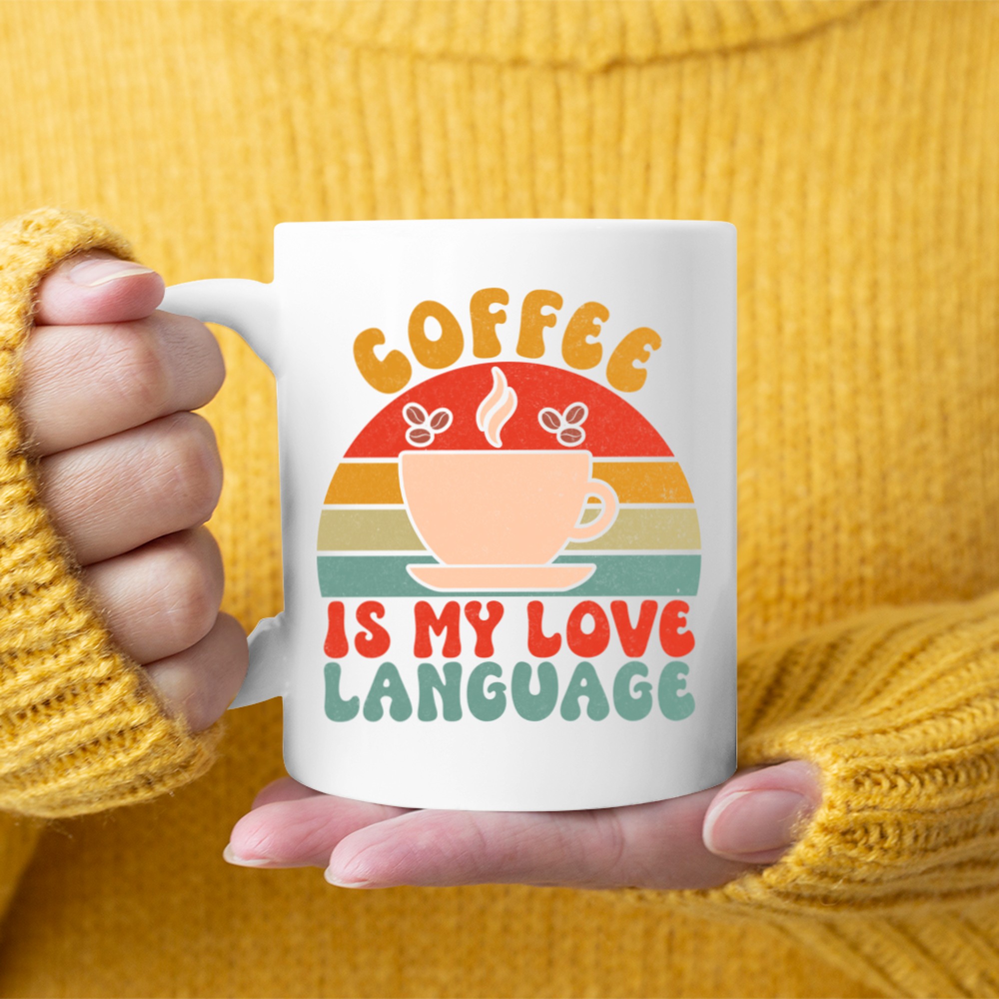 Coffee Is My Love Language Retro Sunset Cup Mug