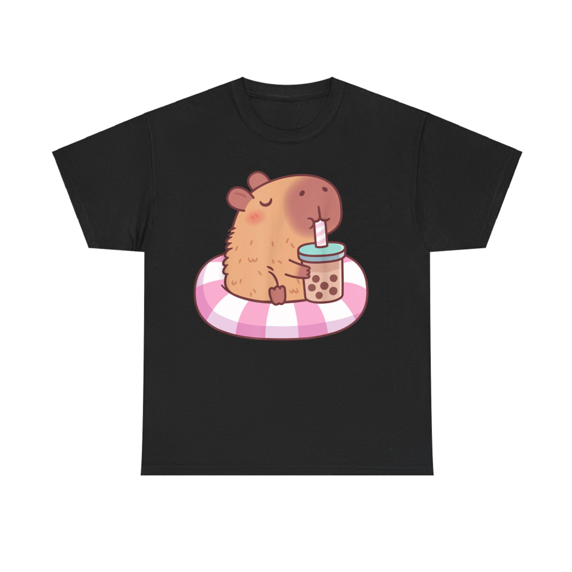 Cute Capybara On Pool Float Drinking Bubble Tea Lover Girls T-Shirt