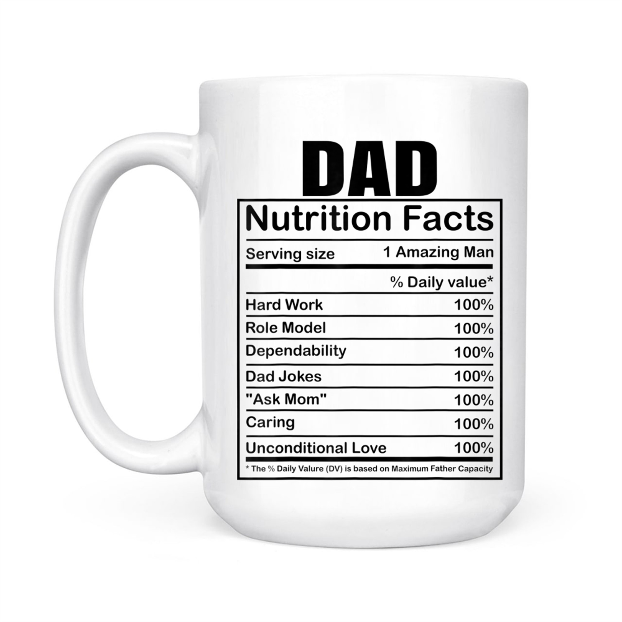 Dad Nutrition Facts Funny Humorous Dad Quote Fathers Day Mug