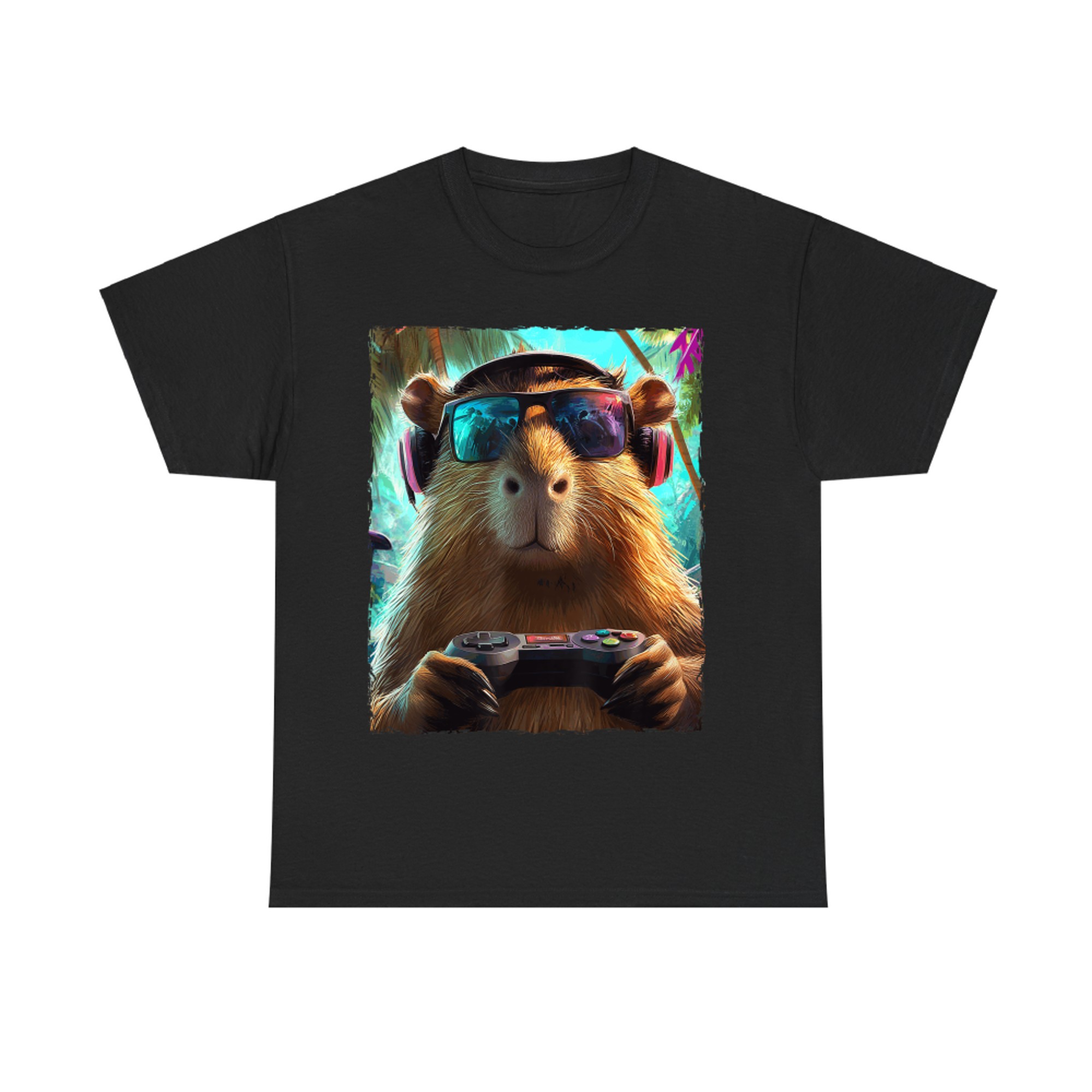 Funny Capybara Gamer Cool Retro Gaming T-Shirt
