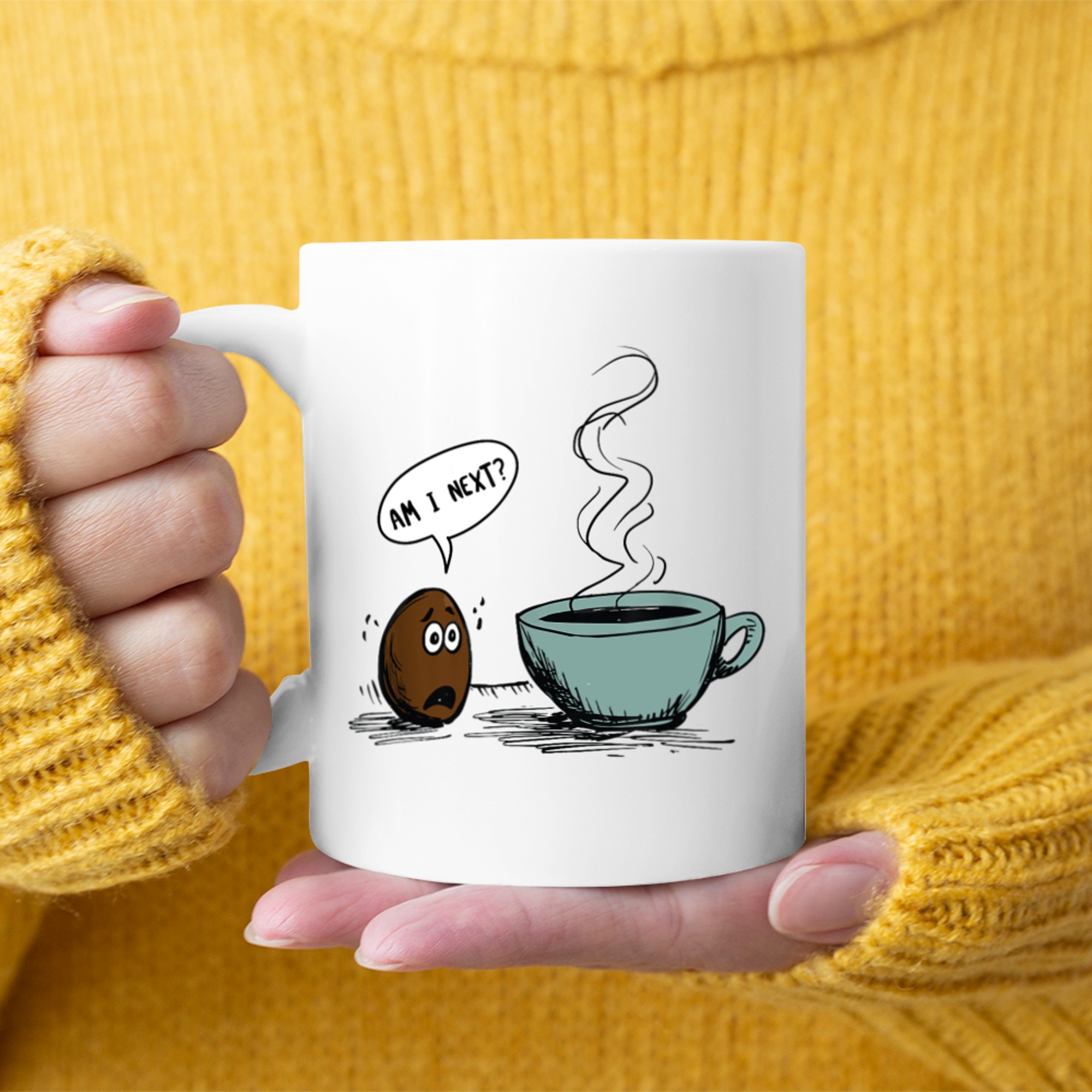 Funny Coffee Bean Cartoon Am I Next Joke Design Caffeine Lovers Mug