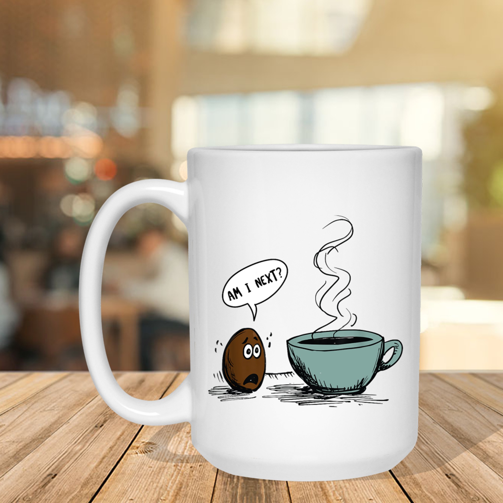 Funny Coffee Bean Cartoon Am I Next Joke Design Caffeine Lovers Mug