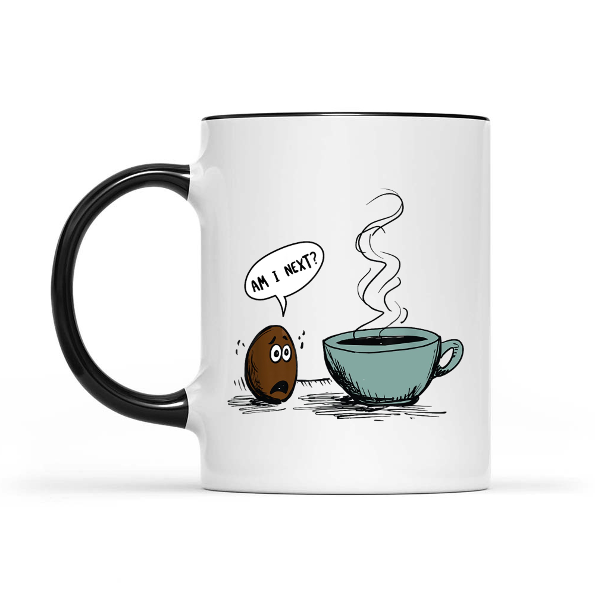 Funny Coffee Bean Cartoon Am I Next Joke Design Caffeine Lovers Mug